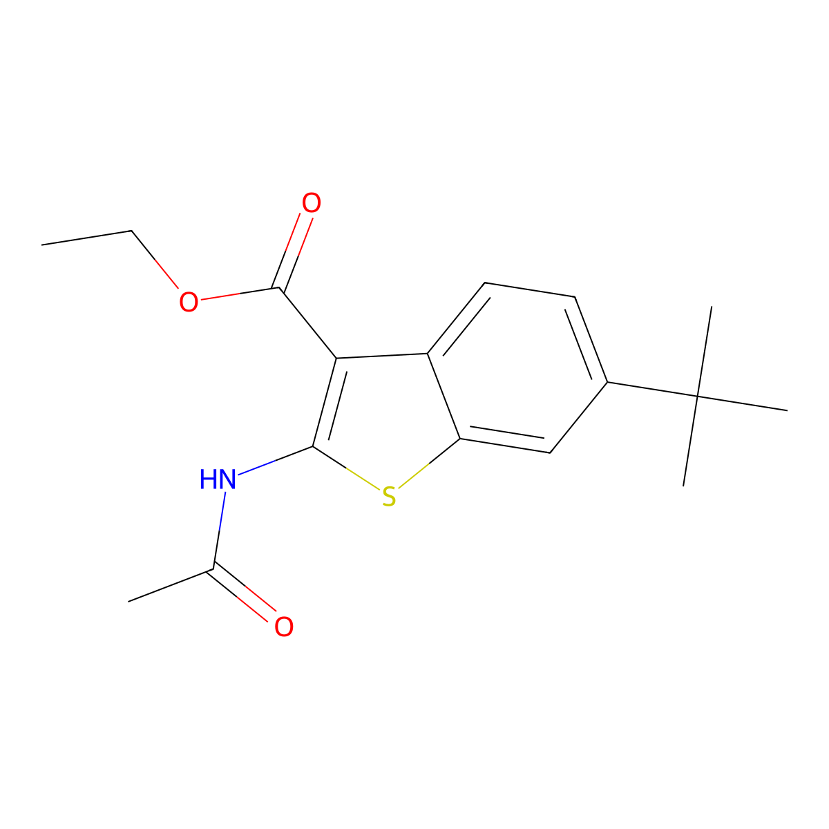 Ethyl 2-acetamido-6-tert-butyl-1-benzothiophene-3-carboxylate molecular structure, CAS 351156-49-5