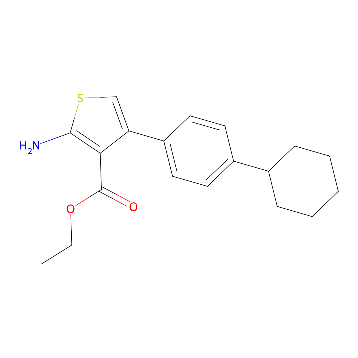 Ethyl 2-amino-4-(4-cyclohexylphenyl)thiophene-3-carboxylate molecular structure, CAS 351156-51-9