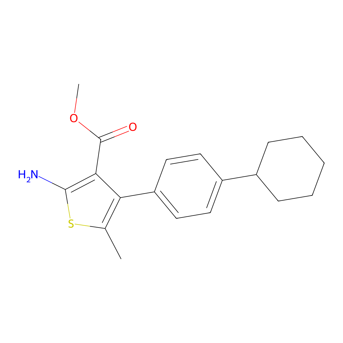 Methyl 2-amino-4-(4-cyclohexylphenyl)-5-methylthiophene-3-carboxylate molecular structure, CAS 351156-56-4