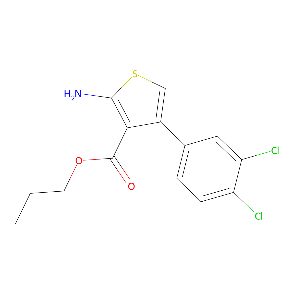 Propyl 2-amino-4-(3,4-dichlorophenyl)thiophene-3-carboxylate molecular structure, CAS 351156-80-4