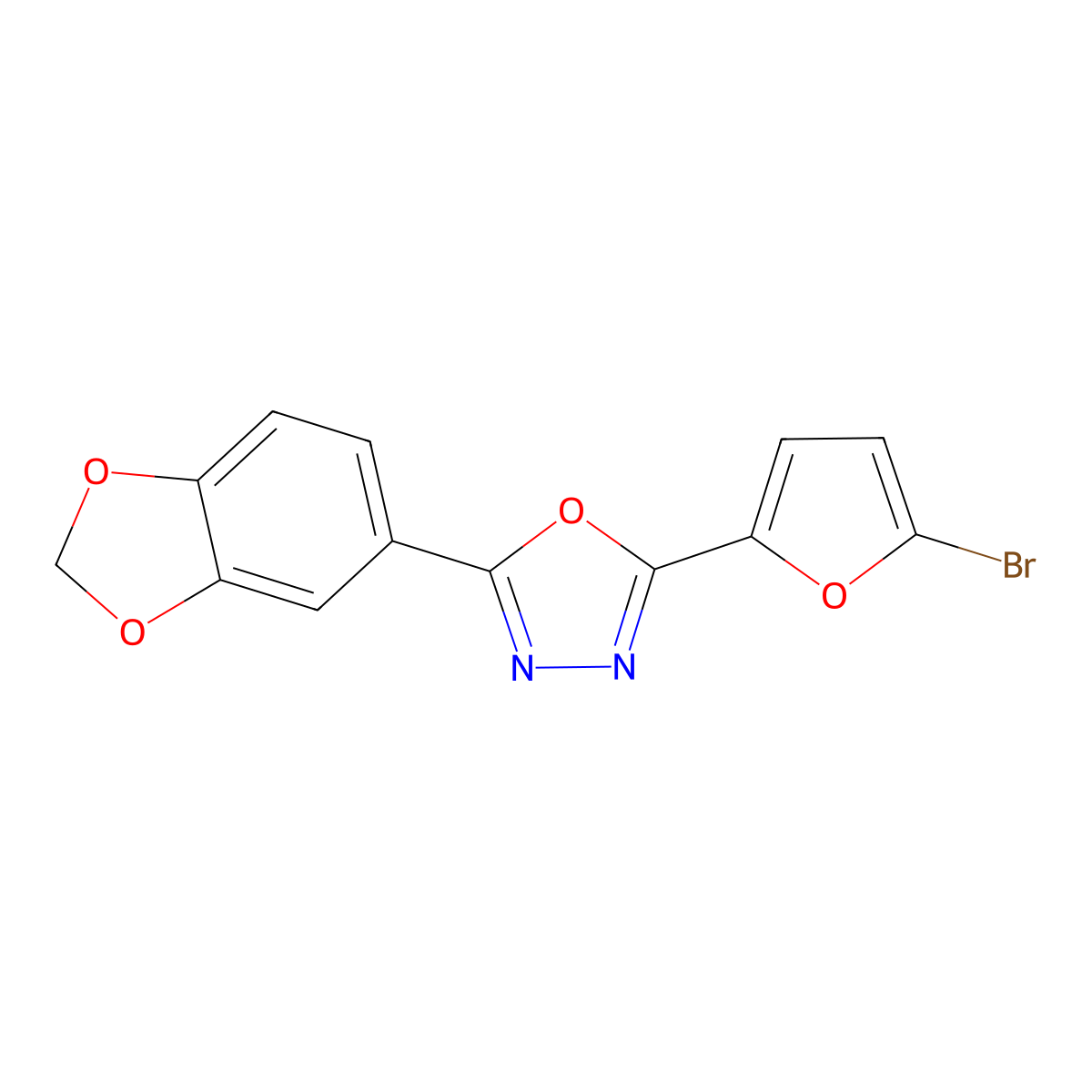 2-(1,3-Benzodioxol-5-yl)-5-(5-bromo-2-furyl)-1,3,4-oxadiazole molecular structure, CAS 351156-98-4