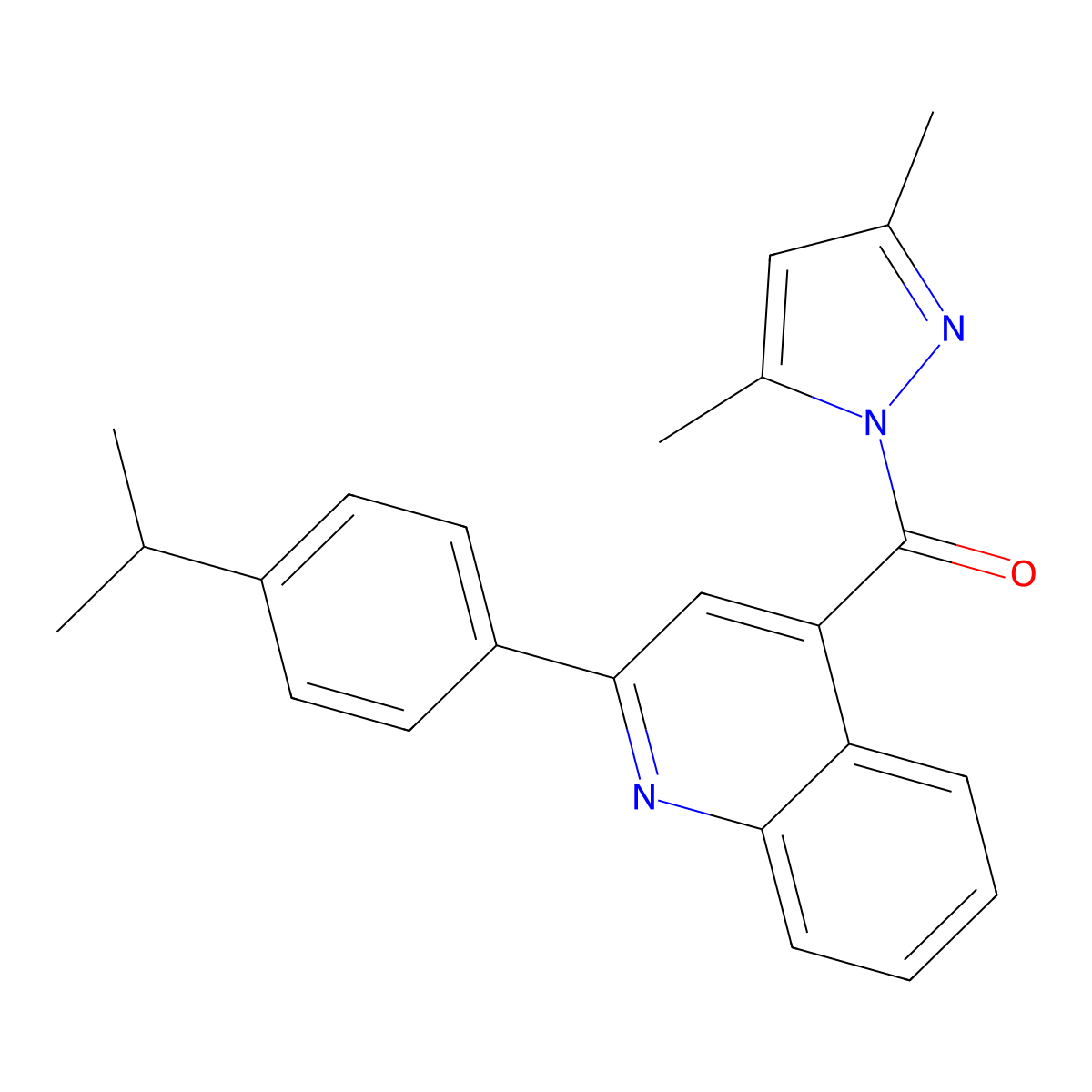 (3,5-Dimethyl-1H-pyrazol-1-yl)(2-(4-(1-methylethyl)phenyl)-4-quinolinyl)methanone molecular structure, CAS 351157-08-9