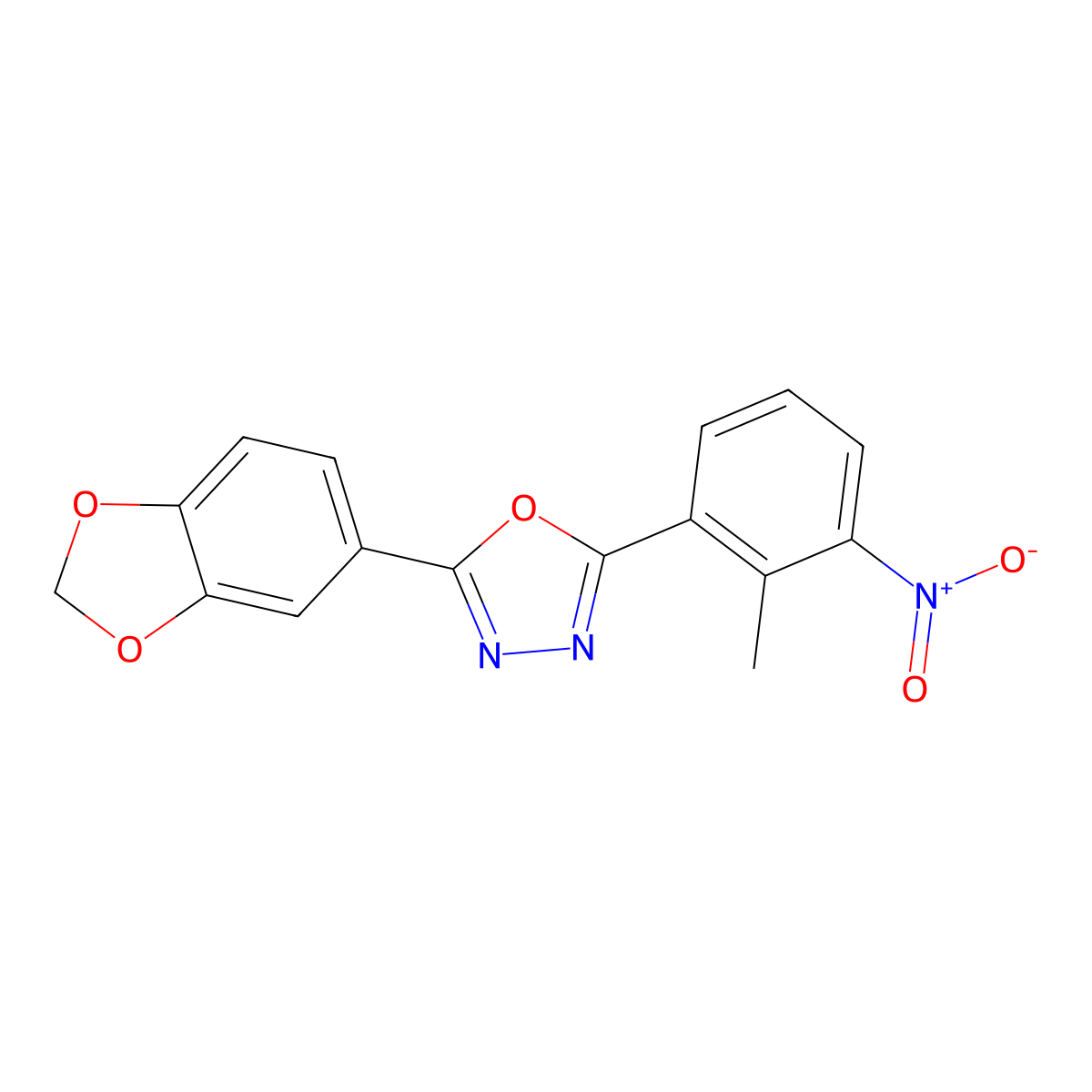 2-(1,3-Benzodioxol-5-yl)-5-(2-methyl-3-nitrophenyl)-1,3,4-oxadiazole molecular structure, CAS 351157-34-1