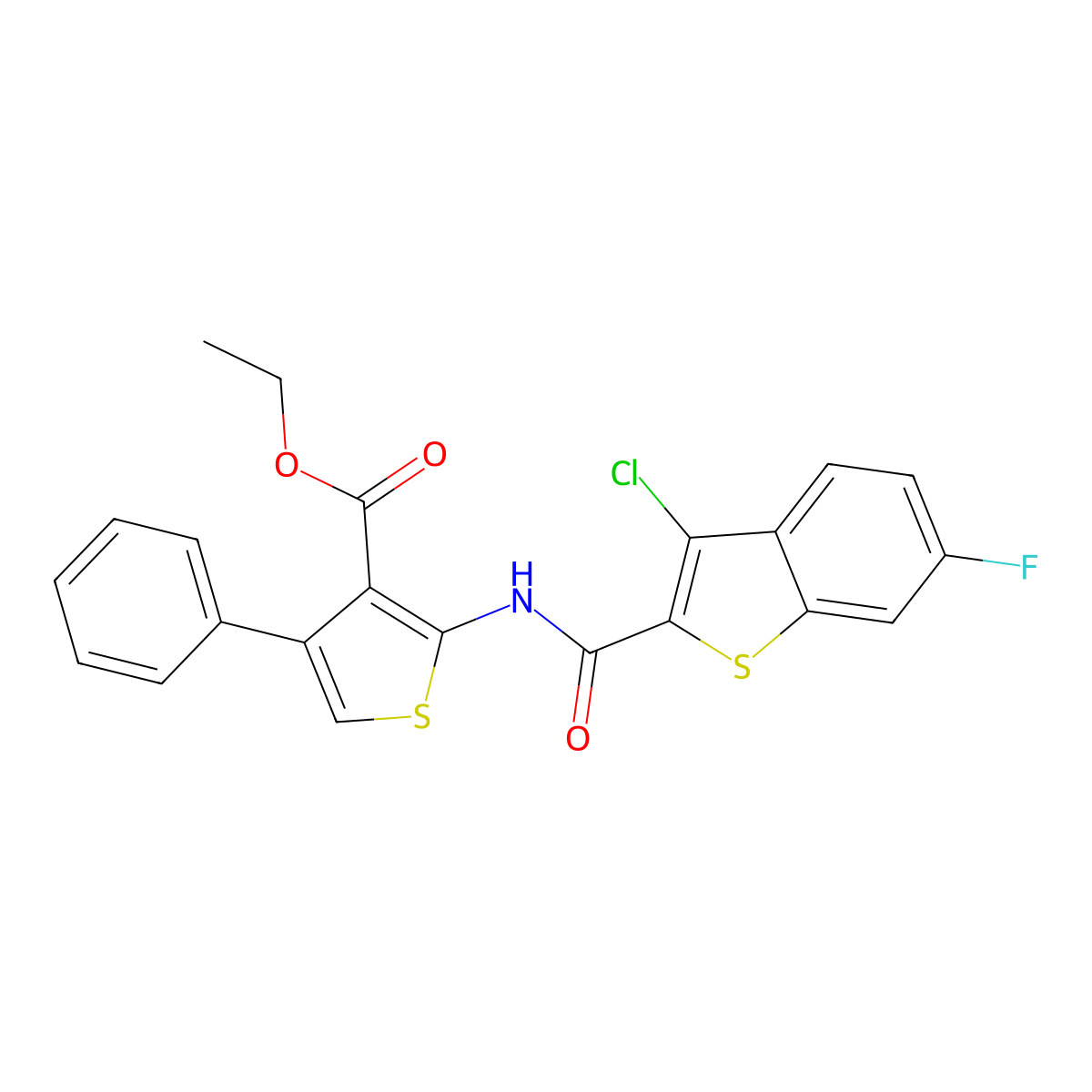 Ethyl 2-[(3-chloro-6-fluoro-1-benzothiophene-2-carbonyl)amino]-4-phenylthiophene-3-carboxylate molecular structure, CAS 351157-58-9