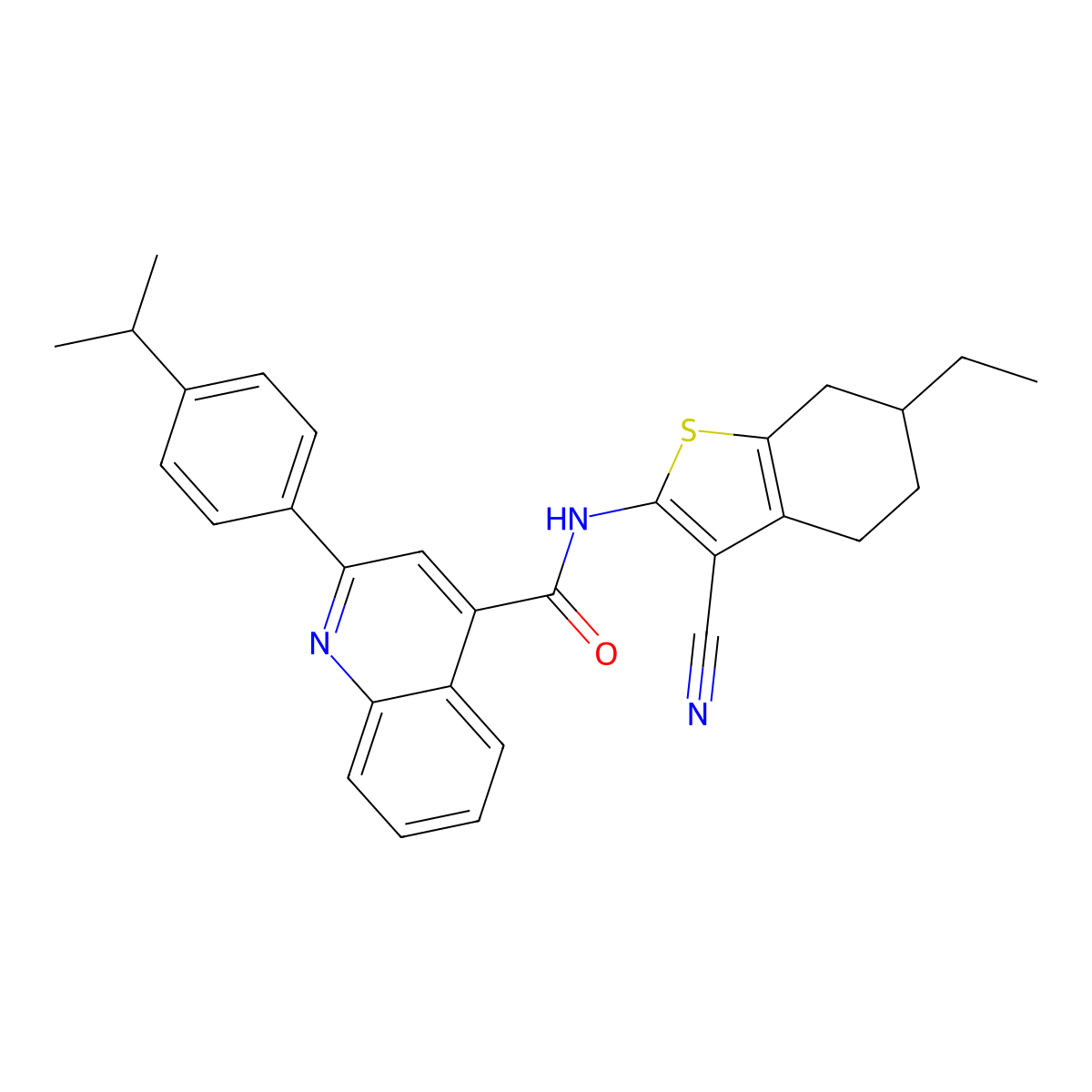 N-(3-cyano-6-ethyl-4,5,6,7-tetrahydro-1-benzothien-2-yl)-2-(4-isopropylphenyl)-4-quinolinecarboxamide molecular structure, CAS 351157-65-8