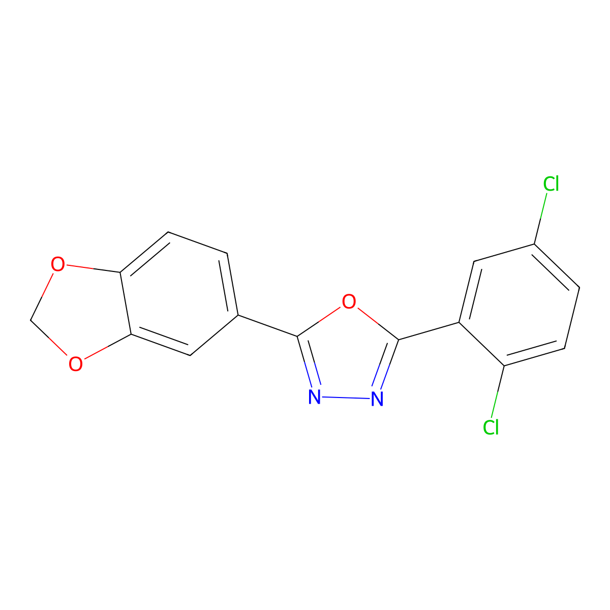2-(1,3-Benzodioxol-5-yl)-5-(2,5-dichlorophenyl)-1,3,4-oxadiazole molecular structure, CAS 351158-28-6