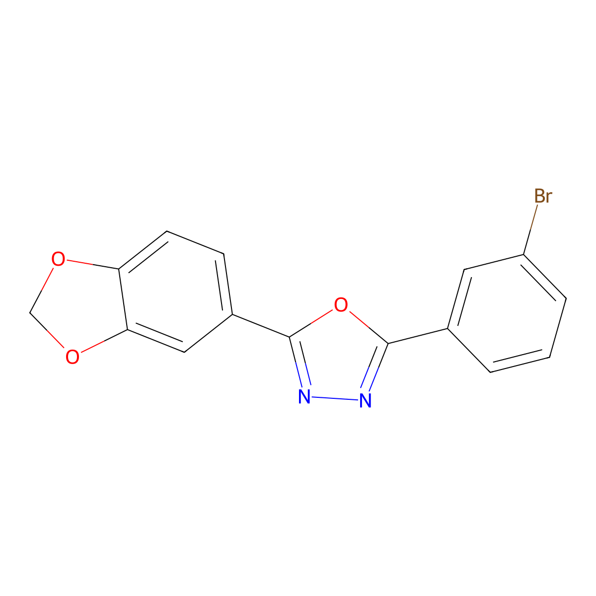 2-(1,3-Benzodioxol-5-yl)-5-(3-bromophenyl)-1,3,4-oxadiazole molecular structure, CAS 351158-71-9