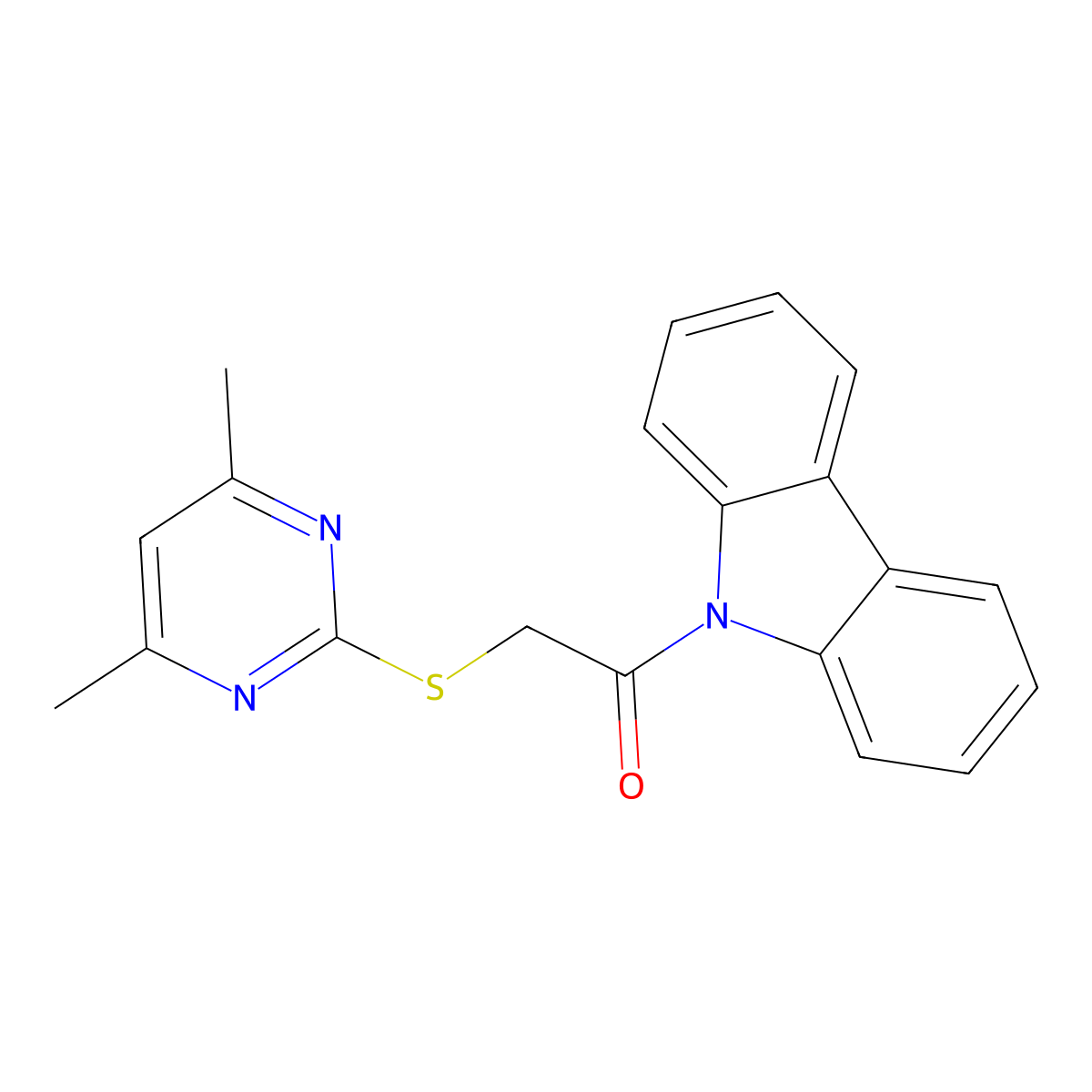 1-Carbazol-9-yl-2-(4,6-dimethylpyrimidin-2-yl)sulfanylethanone molecular structure, CAS 351159-08-5