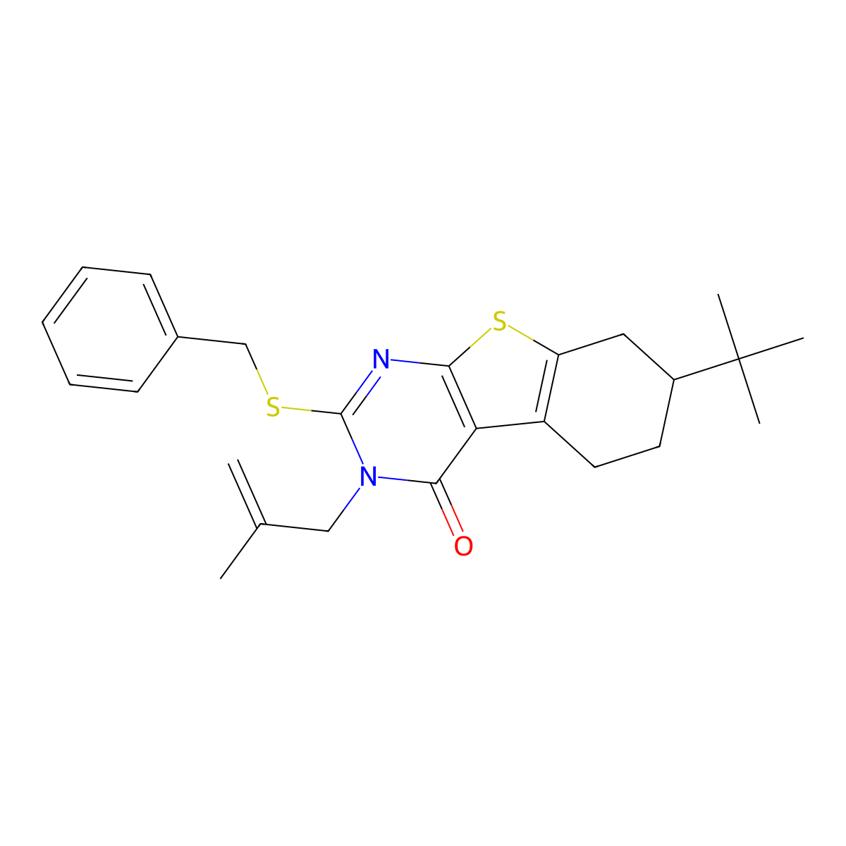 2-Benzylsulfanyl-7-tert-butyl-3-(2-methylprop-2-enyl)-5,6,7,8-tetrahydro-[1]benzothiolo[2,3-d]pyrimidin-4-one molecular structure, CAS 351159-54-1