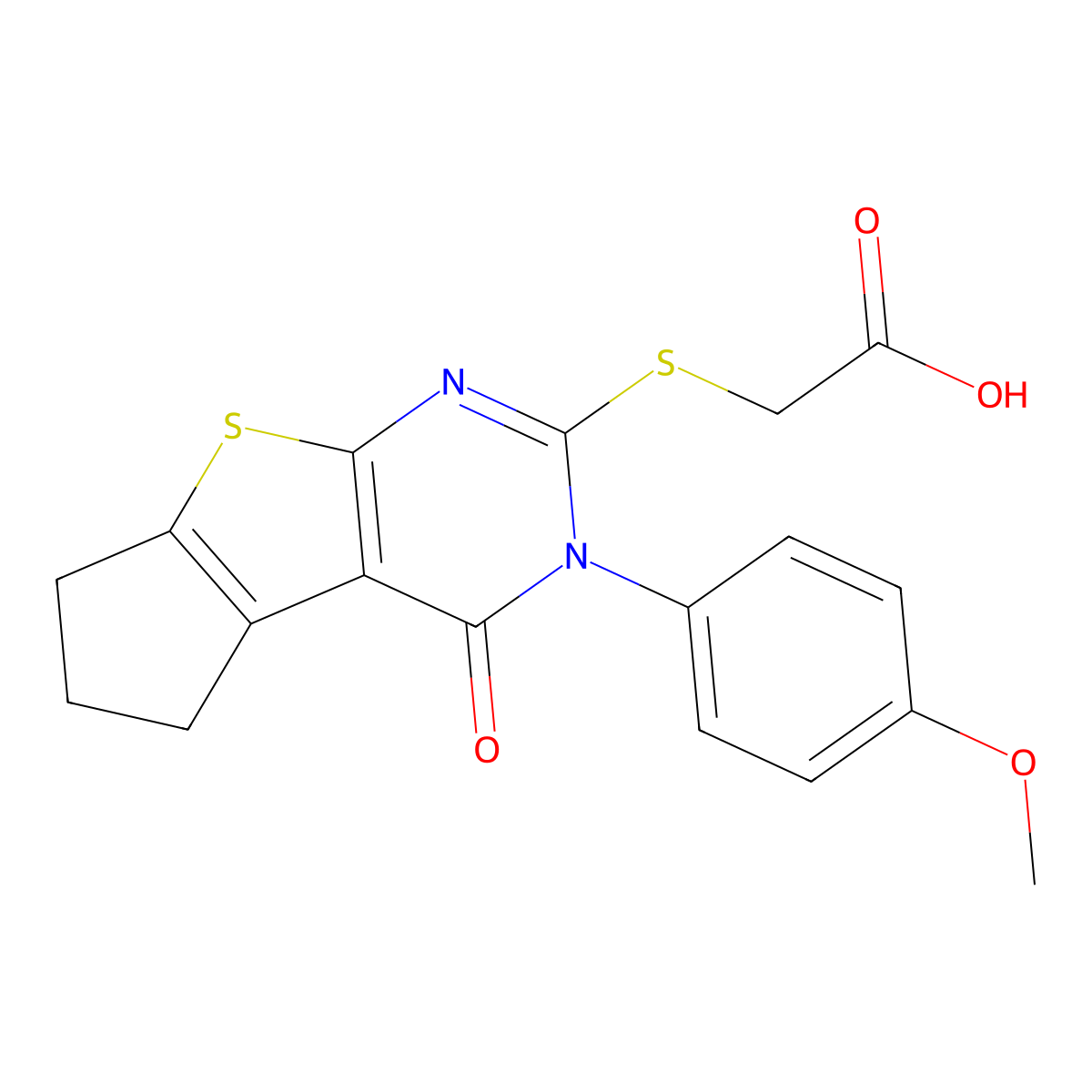 {[3-(4-methoxyphenyl)-4-oxo-3,5,6,7-tetrahydro-4H-cyclopenta[4,5]thieno[2,3-d]pyrimidin-2-yl]sulfanyl}acetic acid molecular structure, CAS 351159-67-6