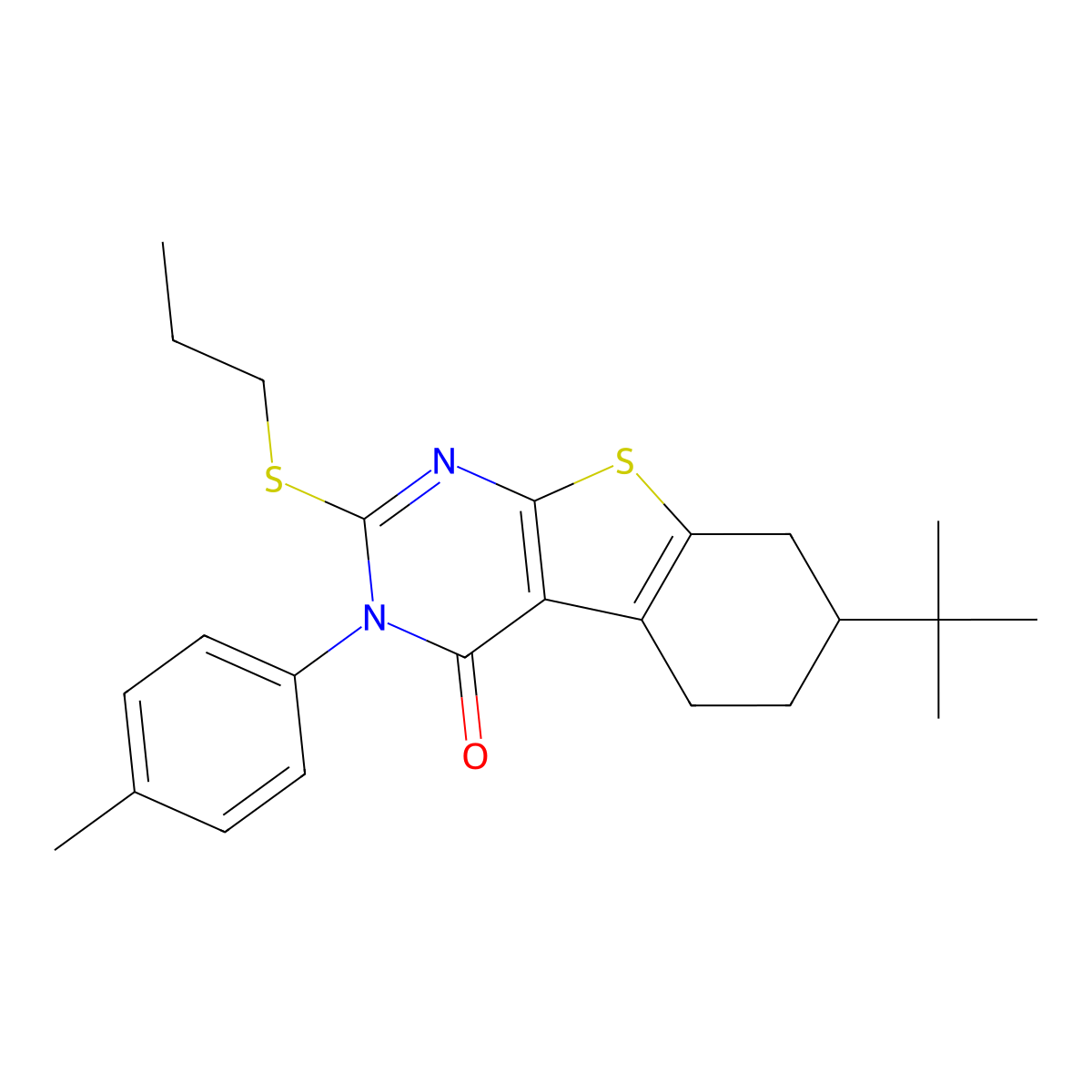7-tert-butyl-3-(4-methylphenyl)-2-(propylsulfanyl)-5,6,7,8-tetrahydro[1]benzothieno[2,3-d]pyrimidin-4(3H)-one molecular structure, CAS 351159-69-8