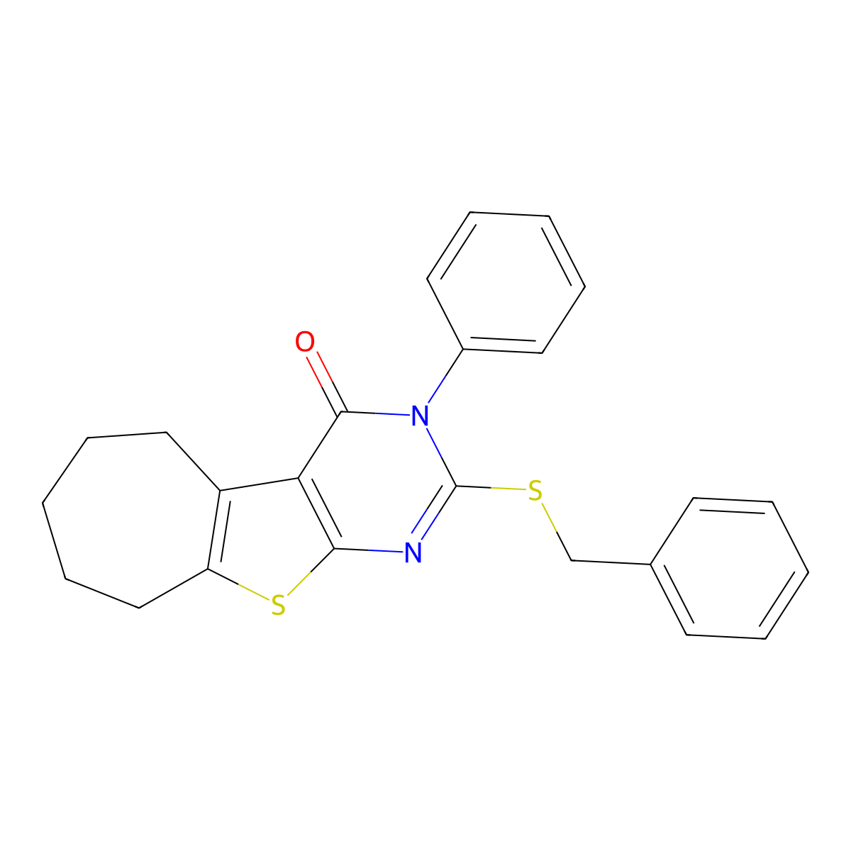 2-(benzylsulfanyl)-3-phenyl-3,5,6,7,8,9-hexahydro-4H-cyclohepta[4,5]thieno[2,3-d]pyrimidin-4-one molecular structure, CAS 351159-71-2