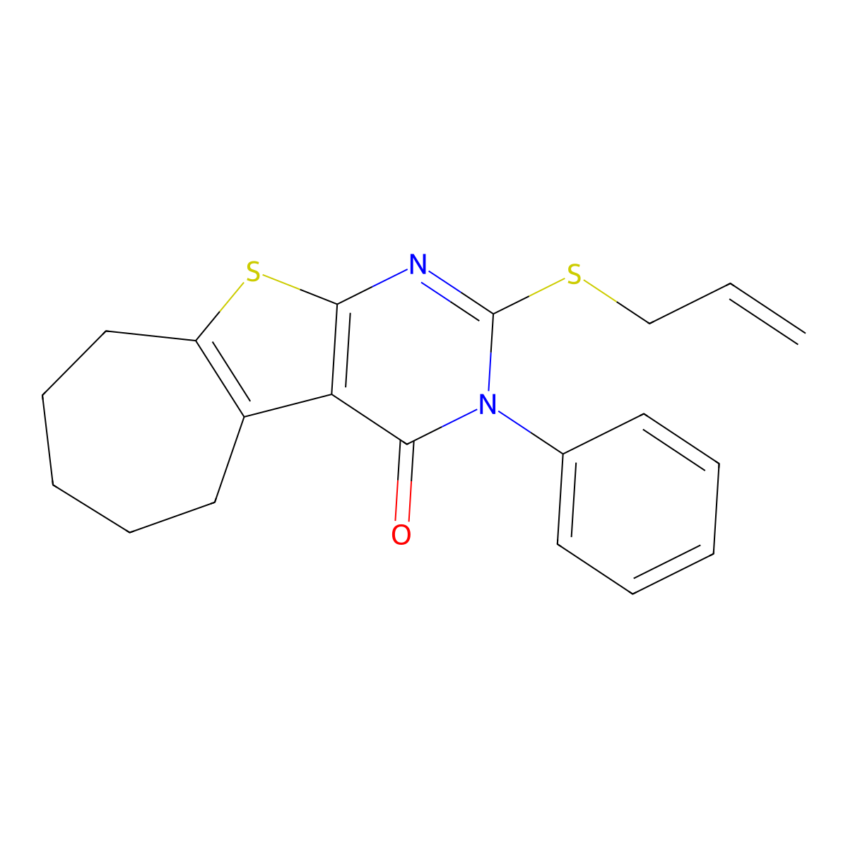 2-(allylsulfanyl)-3-phenyl-3,5,6,7,8,9-hexahydro-4H-cyclohepta[4,5]thieno[2,3-d]pyrimidin-4-one molecular structure, CAS 351159-75-6