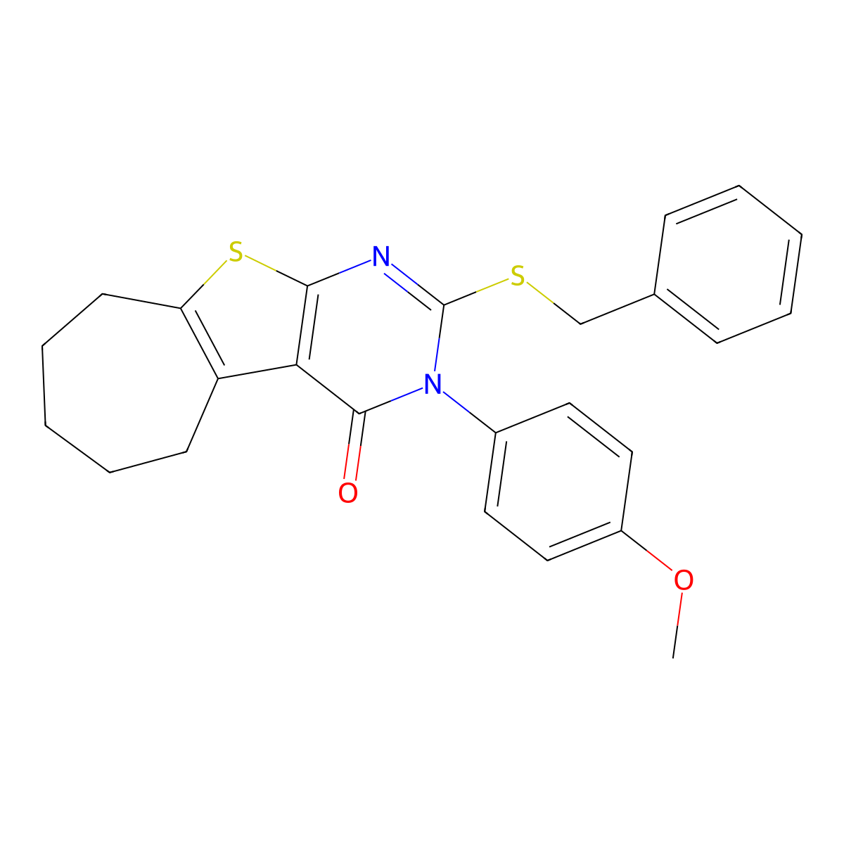 2-(benzylsulfanyl)-3-(4-methoxyphenyl)-3,5,6,7,8,9-hexahydro-4H-cyclohepta[4,5]thieno[2,3-d]pyrimidin-4-one molecular structure, CAS 351159-76-7