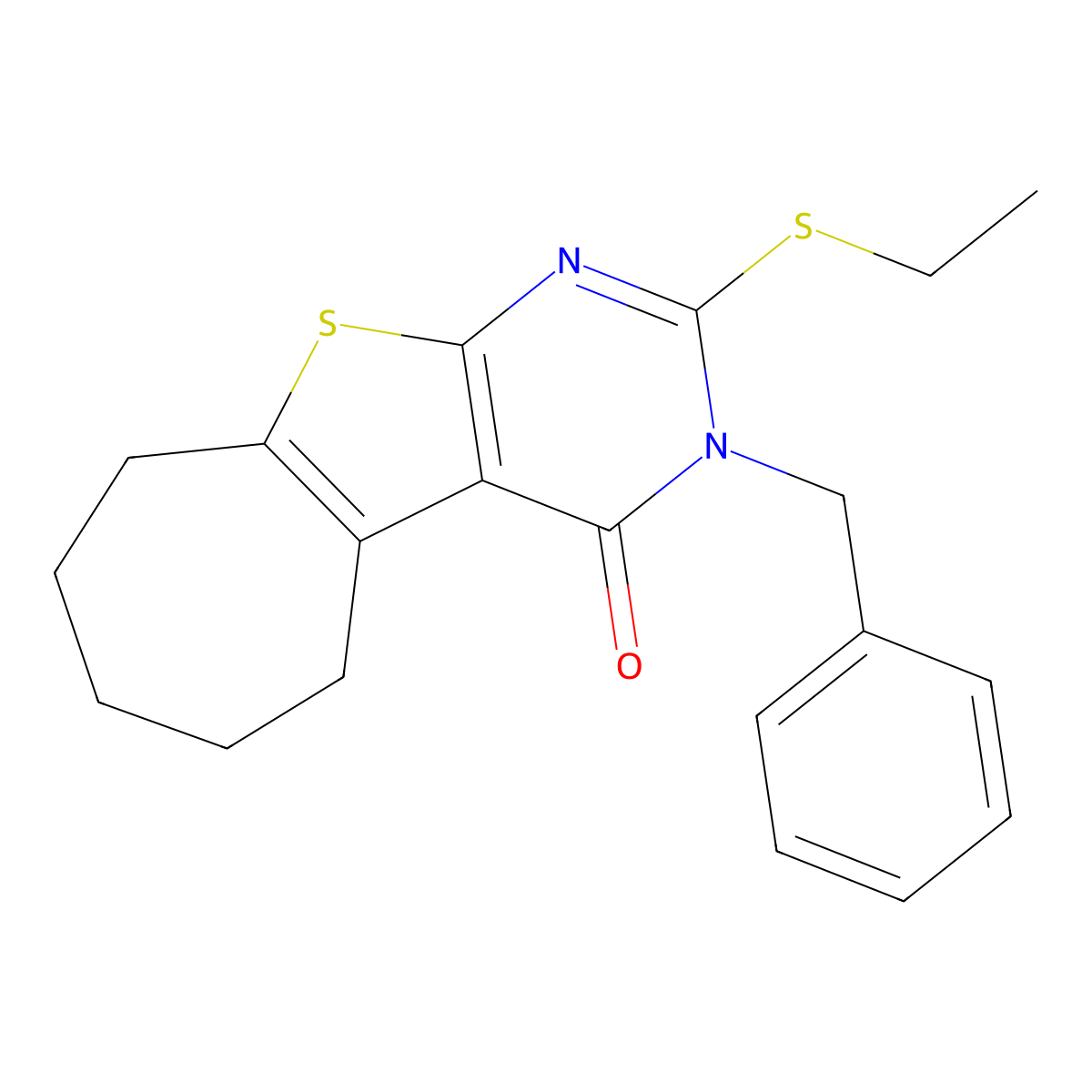 3-benzyl-2-(ethylsulfanyl)-3,5,6,7,8,9-hexahydro-4H-cyclohepta[4,5]thieno[2,3-d]pyrimidin-4-one molecular structure, CAS 351159-95-0