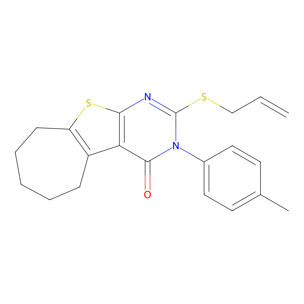 2-(allylsulfanyl)-3-(4-methylphenyl)-3,5,6,7,8,9-hexahydro-4H-cyclohepta[4,5]thieno[2,3-d]pyrimidin-4-one molecular structure, CAS 351159-98-3