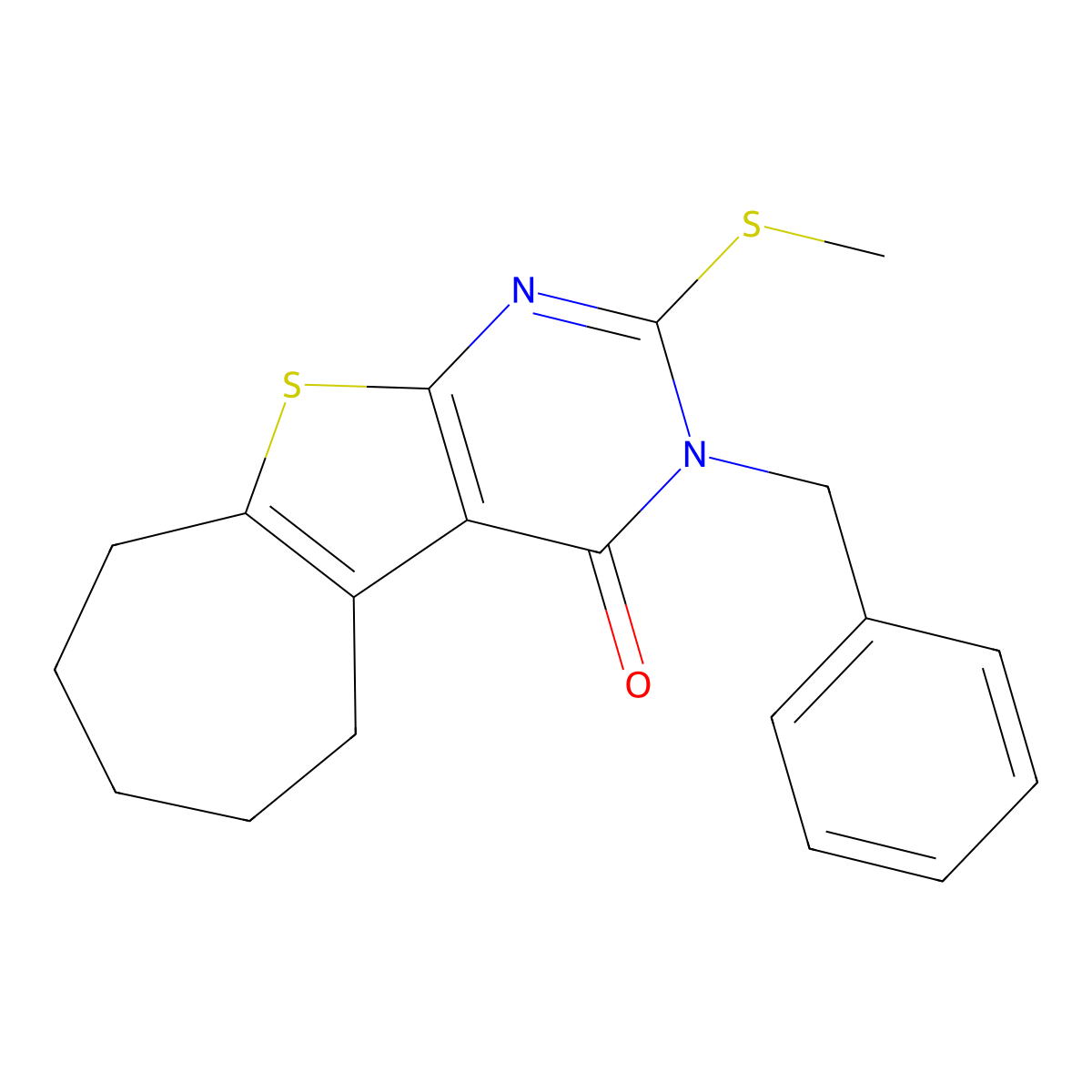 3-benzyl-2-(methylsulfanyl)-3,5,6,7,8,9-hexahydro-4H-cyclohepta[4,5]thieno[2,3-d]pyrimidin-4-one molecular structure, CAS 351160-00-4