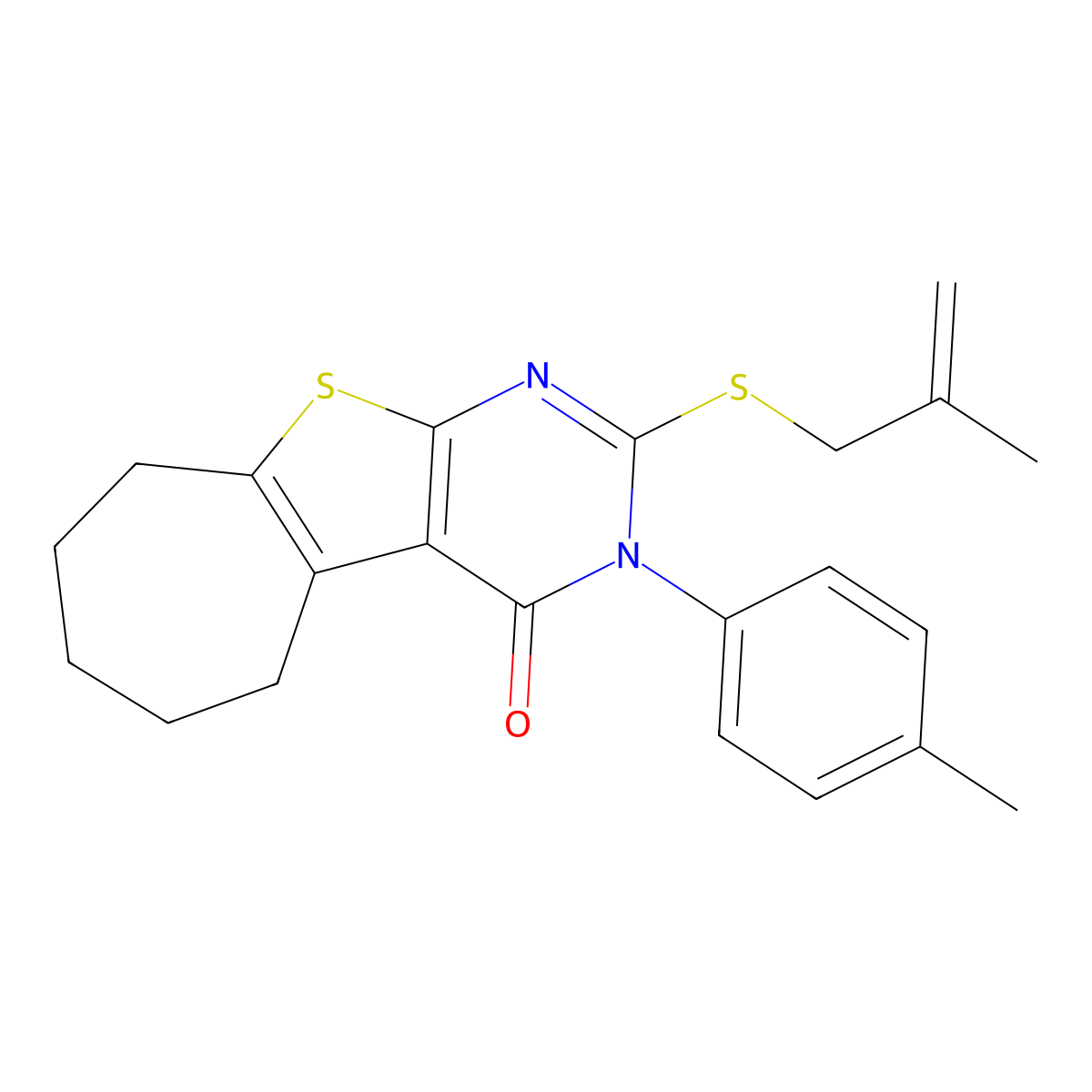 3-(4-methylphenyl)-2-(2-methylprop-2-enylsulfanyl)-6,7,8,9-tetrahydro-5H-cyclohepta[2,3]thieno[2,4-b]pyrimidin-4-one molecular structure, CAS 351160-04-8