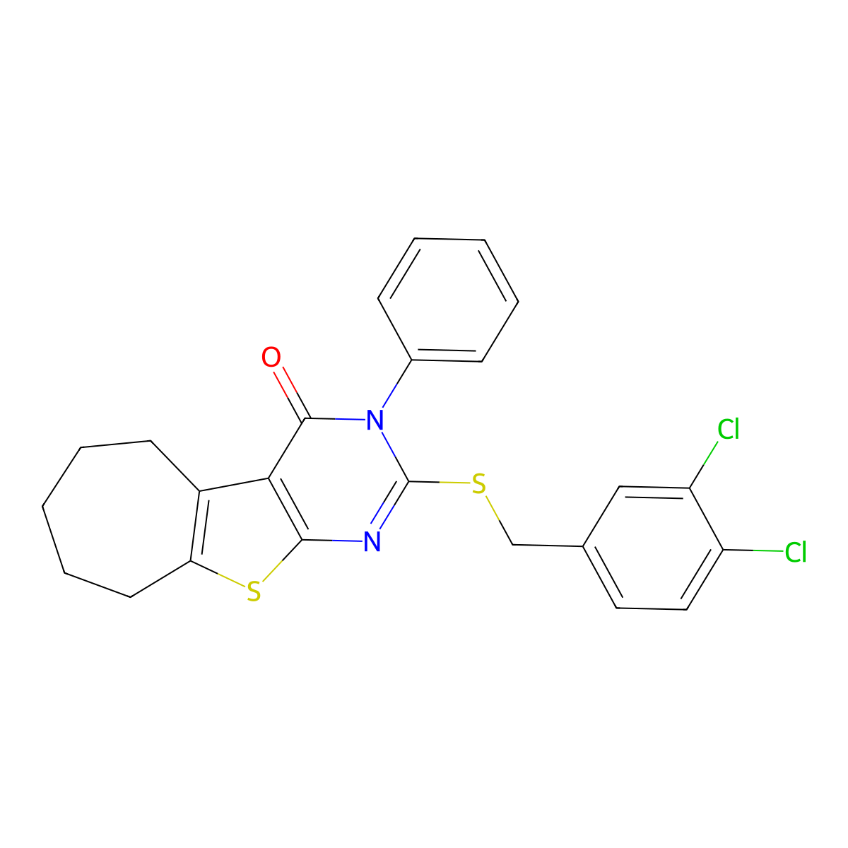 2-[(3,4-dichlorobenzyl)sulfanyl]-3-phenyl-3,5,6,7,8,9-hexahydro-4H-cyclohepta[4,5]thieno[2,3-d]pyrimidin-4-one molecular structure, CAS 351160-05-9