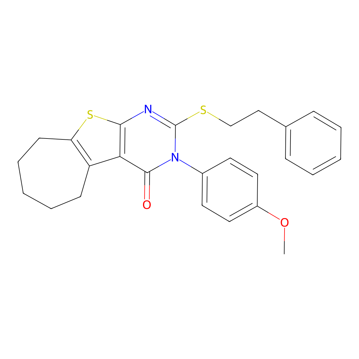 3-(4-methoxyphenyl)-2-[(2-phenylethyl)sulfanyl]-3,5,6,7,8,9-hexahydro-4H-cyclohepta[4,5]thieno[2,3-d]pyrimidin-4-one molecular structure, CAS 351160-06-0