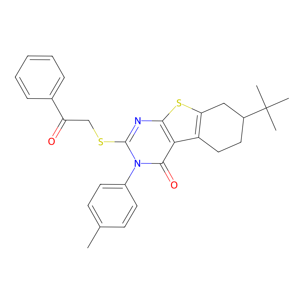 7-Tert-butyl-3-(4-methylphenyl)-2-phenacylsulfanyl-5,6,7,8-tetrahydro-[1]benzothiolo[2,3-d]pyrimidin-4-one molecular structure, CAS 351160-07-1