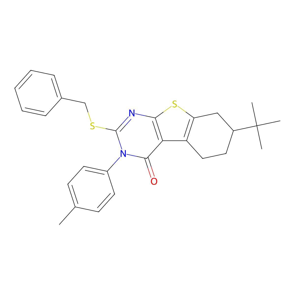 2-Benzylsulfanyl-7-tert-butyl-3-(4-methylphenyl)-5,6,7,8-tetrahydro-[1]benzothiolo[2,3-d]pyrimidin-4-one molecular structure, CAS 351160-09-3