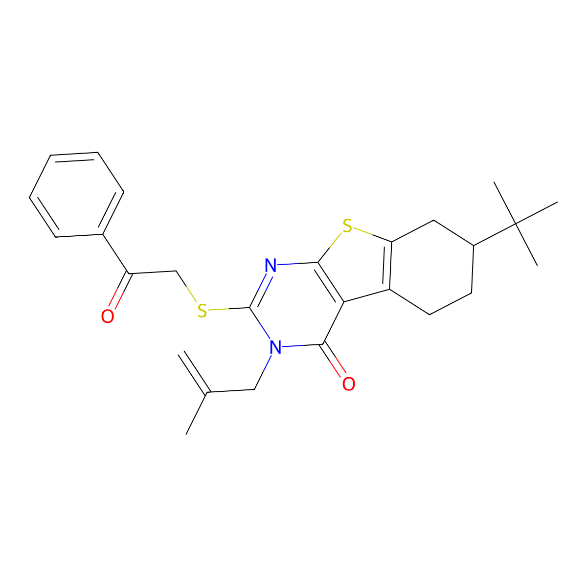 7-tert-butyl-3-(2-methyl-2-propenyl)-2-[(2-oxo-2-phenylethyl)sulfanyl]-5,6,7,8-tetrahydro[1]benzothieno[2,3-d]pyrimidin-4(3H)-one molecular structure, CAS 351160-11-7