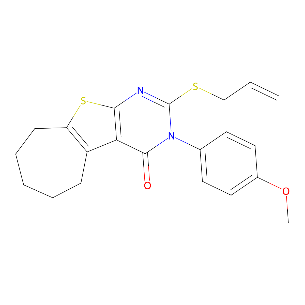 3-(4-methoxyphenyl)-2-prop-2-enylsulfanyl-6,7,8,9-tetrahydro-5H-cyclohepta[2,3]thieno[2,4-b]pyrimidin-4-one molecular structure, CAS 351160-13-9