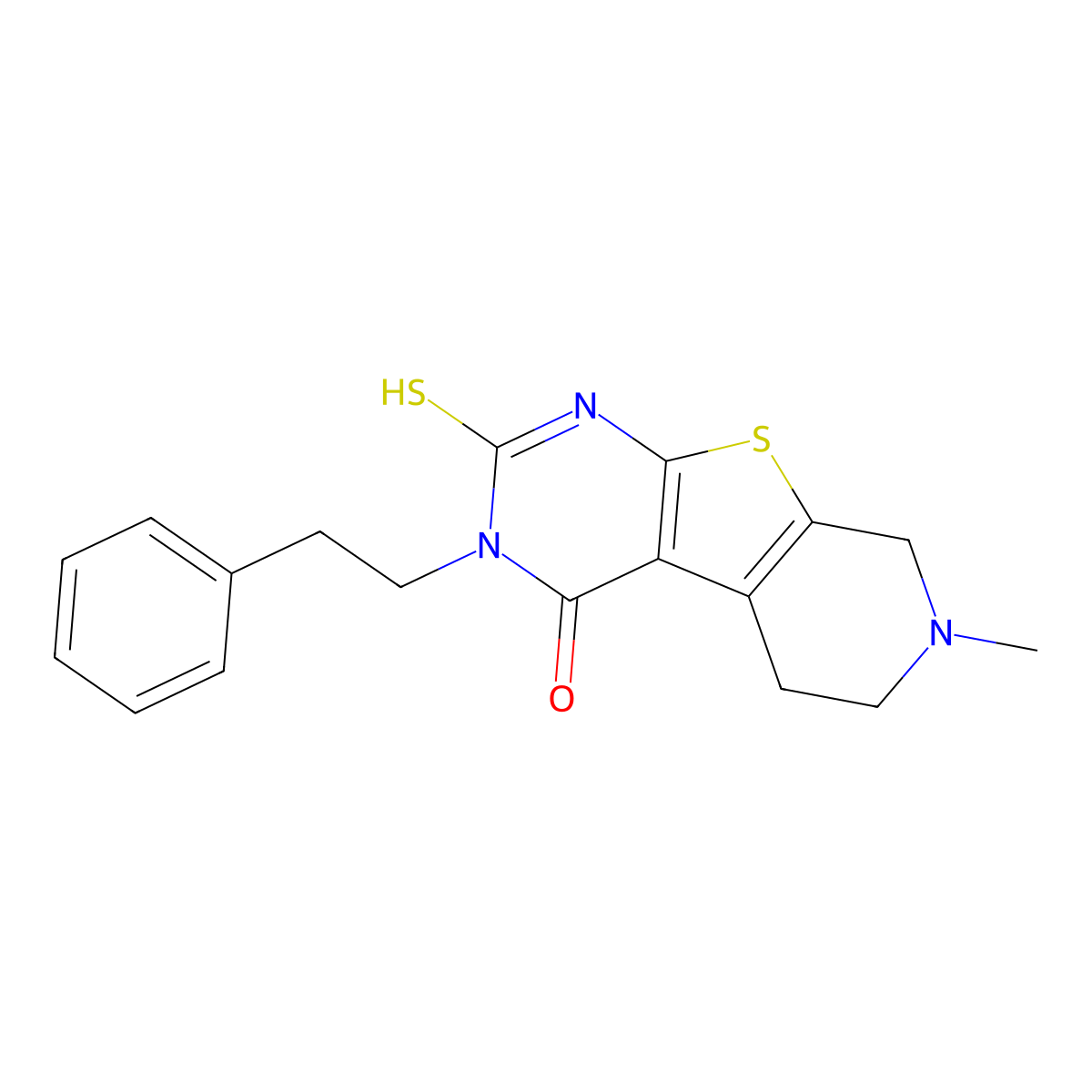 7-Methyl-3-phenethyl-2-thioxo-2,3,5,6,7,8-hexahydropyrido[4',3':4,5]thieno[2,3-D]pyrimidin-4(1H)-one molecular structure, CAS 351160-16-2