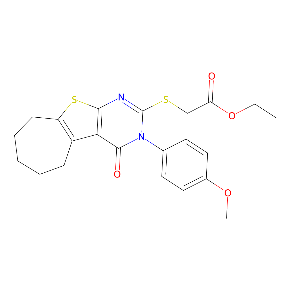 ethyl {[3-(4-methoxyphenyl)-4-oxo-3,5,6,7,8,9-hexahydro-4H-cyclohepta[4,5]thieno[2,3-d]pyrimidin-2-yl]sulfanyl}acetate molecular structure, CAS 351160-18-4