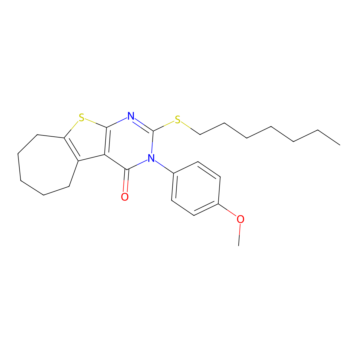2-(heptylsulfanyl)-3-(4-methoxyphenyl)-3,5,6,7,8,9-hexahydro-4H-cyclohepta[4,5]thieno[2,3-d]pyrimidin-4-one molecular structure, CAS 351160-19-5