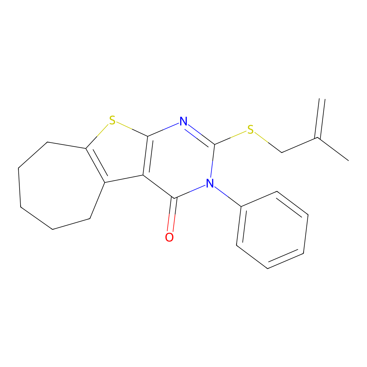2-[(2-methyl-2-propenyl)sulfanyl]-3-phenyl-3,5,6,7,8,9-hexahydro-4H-cyclohepta[4,5]thieno[2,3-d]pyrimidin-4-one molecular structure, CAS 351160-22-0