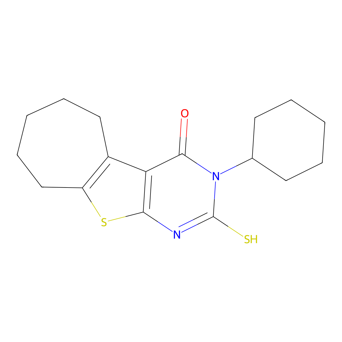 3-cyclohexyl-2-thioxo-1,2,3,5,6,7,8,9-octahydro-4H-cyclohepta[4,5]thieno[2,3-d]pyrimidin-4-one molecular structure, CAS 351160-24-2