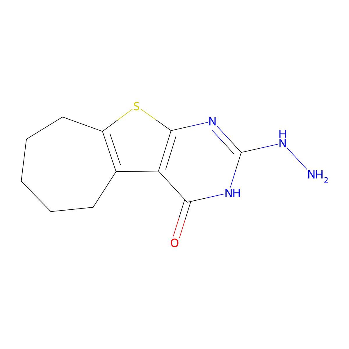 2-hydrazinyl-3,5,6,7,8,9-hexahydro-4H-cyclohepta[4,5]thieno[2,3-d]pyrimidin-4-one molecular structure, CAS 351160-28-6