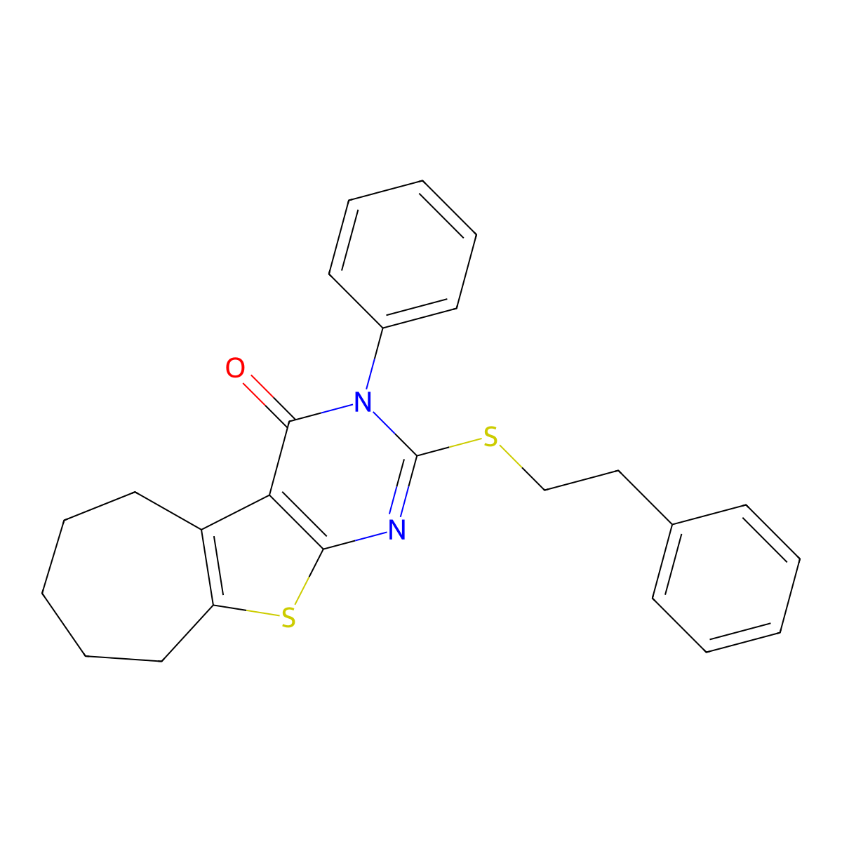 3-phenyl-2-[(2-phenylethyl)sulfanyl]-3,5,6,7,8,9-hexahydro-4H-cyclohepta[4,5]thieno[2,3-d]pyrimidin-4-one molecular structure, CAS 351160-33-3