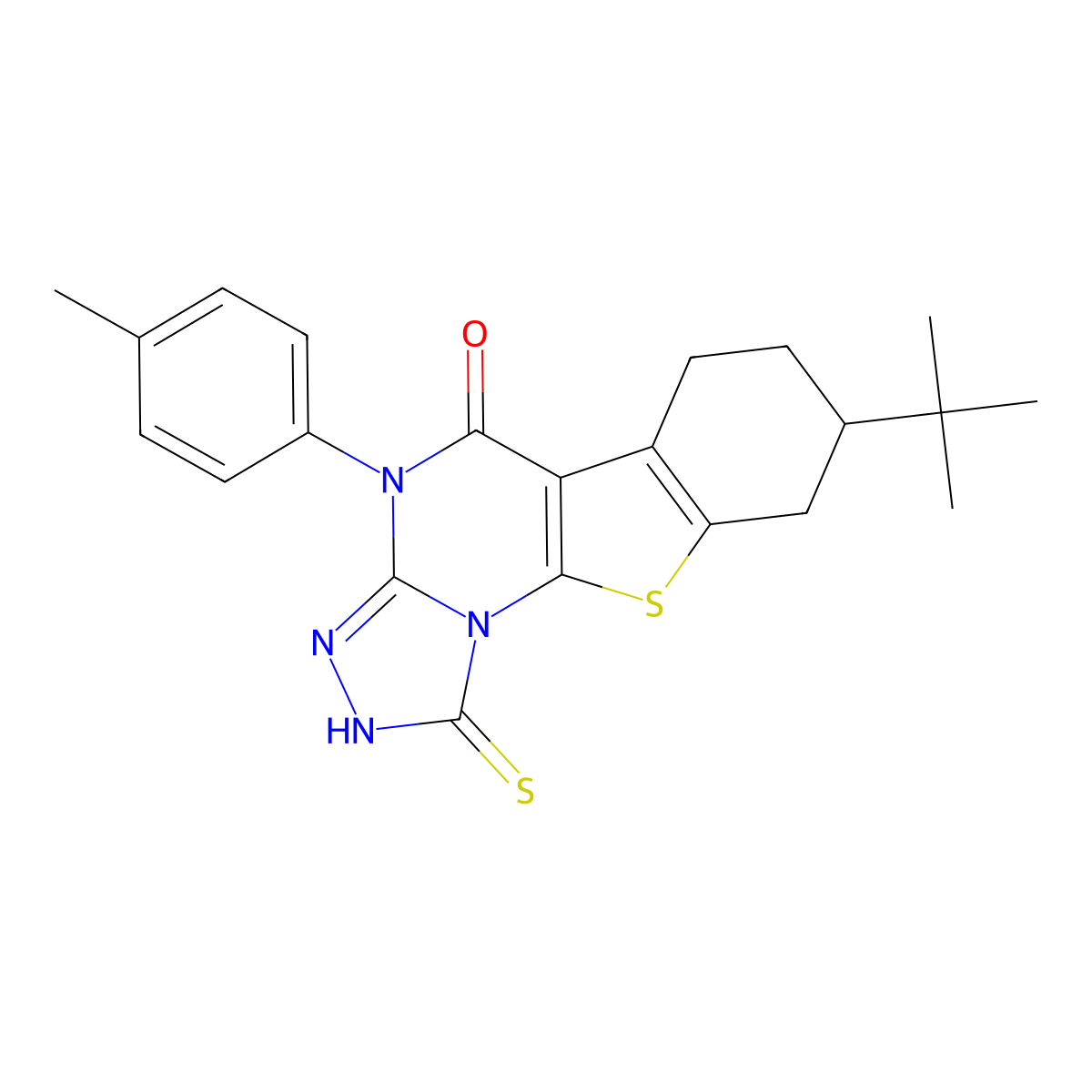 8-(tert-butyl)-1-mercapto-4-(p-tolyl)-6,7,8,9-tetrahydrobenzo[4,5]thieno[3,2-e][1,2,4]triazolo[4,3-a]pyrimidin-5(4H)-one molecular structure, CAS 351160-39-9