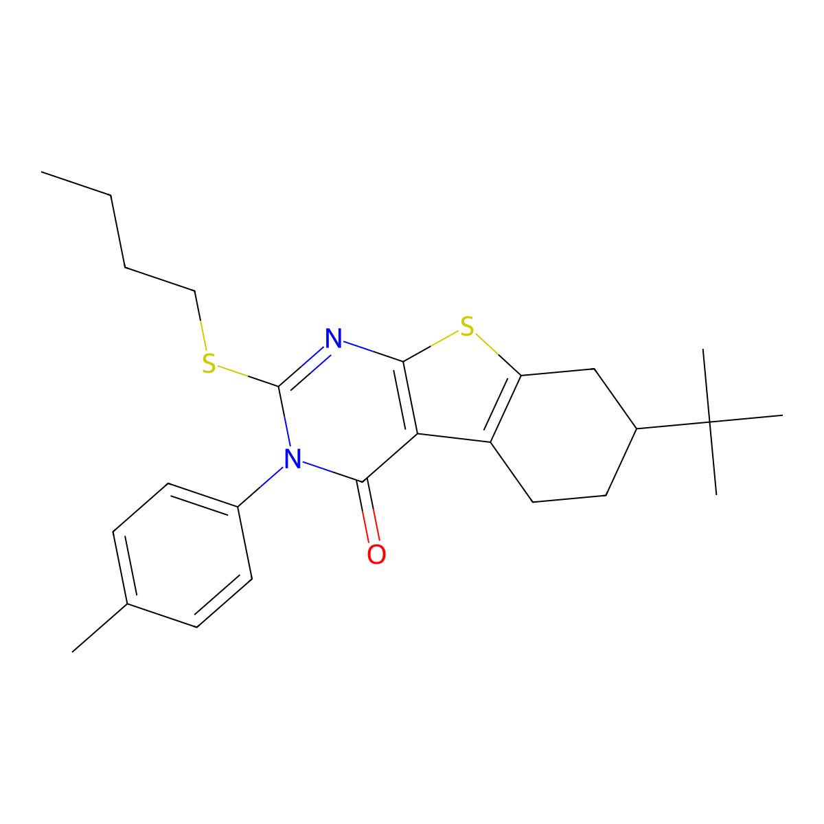 7-Tert-butyl-2-butylsulfanyl-3-(4-methylphenyl)-5,6,7,8-tetrahydro-[1]benzothiolo[2,3-d]pyrimidin-4-one molecular structure, CAS 351160-48-0