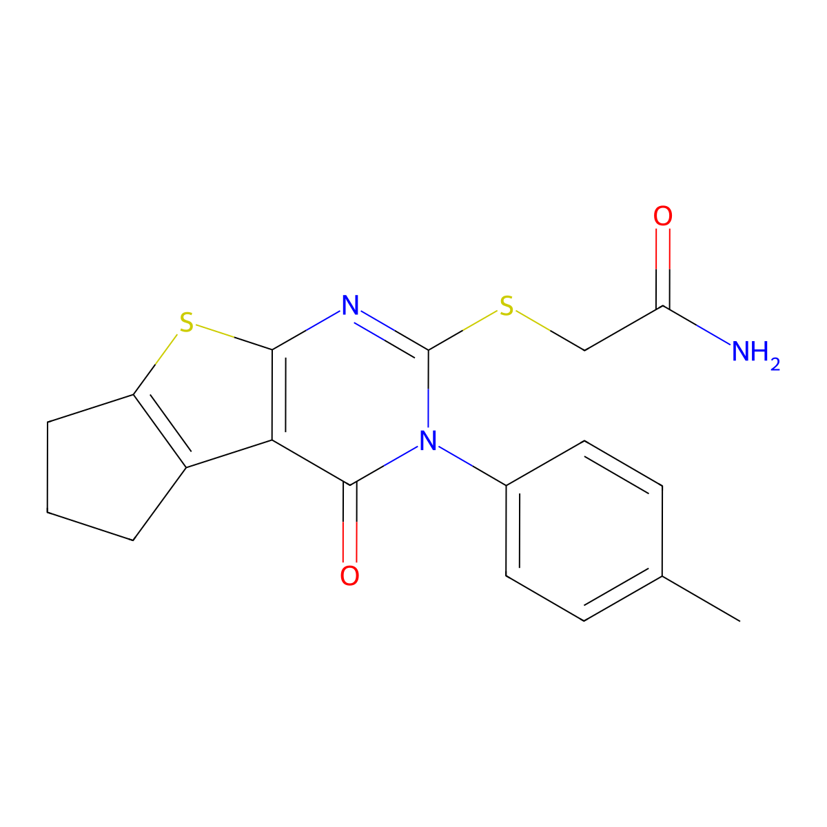 2-{[3-(4-methylphenyl)-4-oxo-3,5,6,7-tetrahydro-4H-cyclopenta[4,5]thieno[2,3-d]pyrimidin-2-yl]sulfanyl}acetamide molecular structure, CAS 351160-51-5