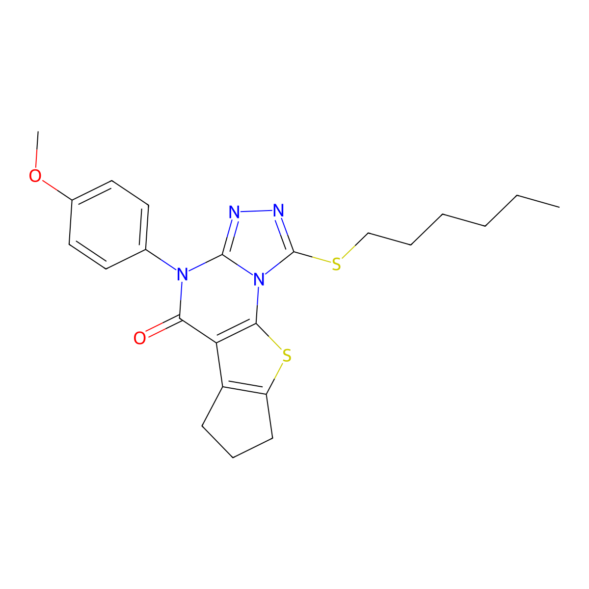 1-(hexylsulfanyl)-4-(4-methoxyphenyl)-7,8-dihydro-6H-cyclopenta[4,5]thieno[3,2-e][1,2,4]triazolo[4,3-a]pyrimidin-5(4H)-one molecular structure, CAS 351160-52-6
