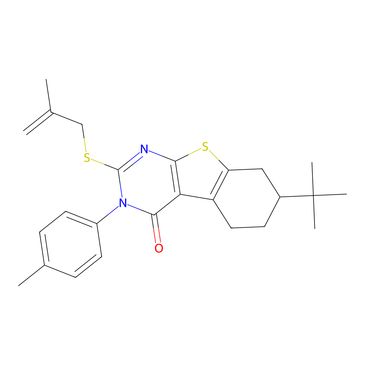 7-tert-butyl-3-(4-methylphenyl)-2-[(2-methyl-2-propenyl)sulfanyl]-5,6,7,8-tetrahydro[1]benzothieno[2,3-d]pyrimidin-4(3H)-one molecular structure, CAS 351160-54-8