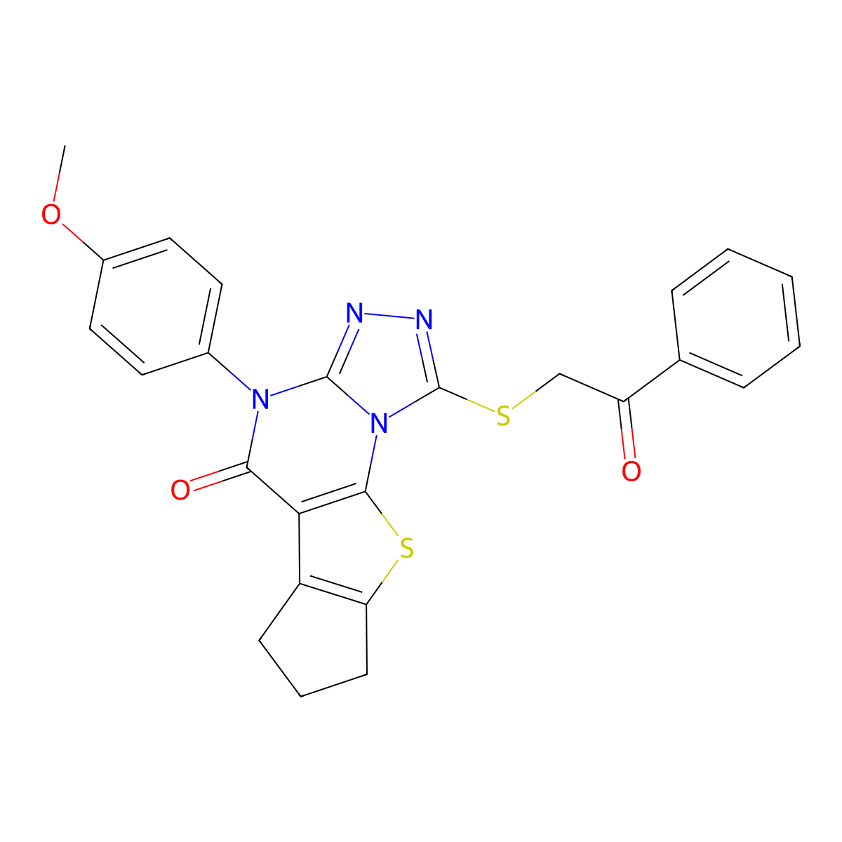 4-(4-methoxyphenyl)-1-[(2-oxo-2-phenylethyl)sulfanyl]-7,8-dihydro-6H-cyclopenta[4,5]thieno[3,2-e][1,2,4]triazolo[4,3-a]pyrimidin-5(4H)-one molecular structure, CAS 351160-55-9