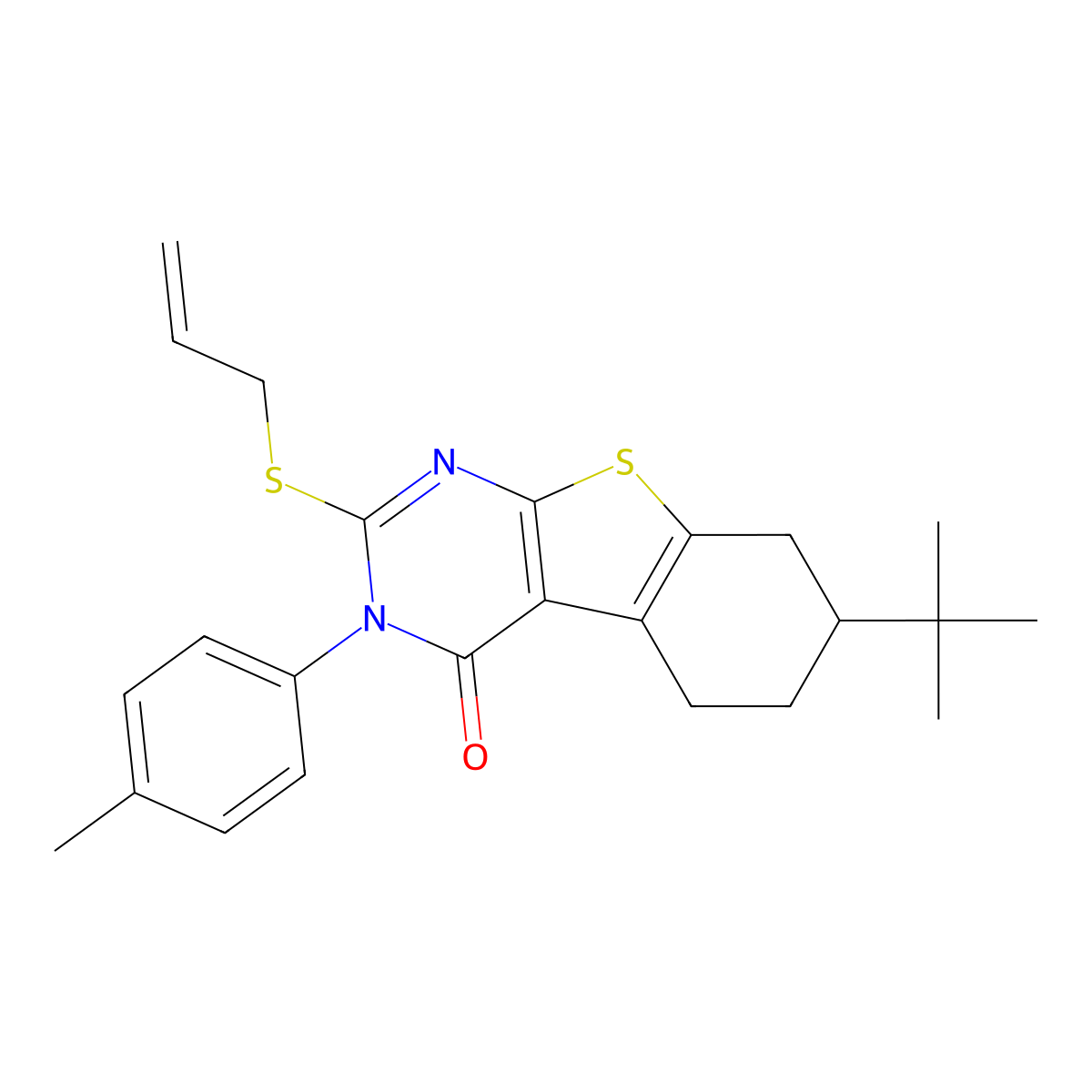 7-Tert-butyl-3-(4-methylphenyl)-2-prop-2-enylsulfanyl-5,6,7,8-tetrahydro-[1]benzothiolo[2,3-d]pyrimidin-4-one molecular structure, CAS 351160-58-2