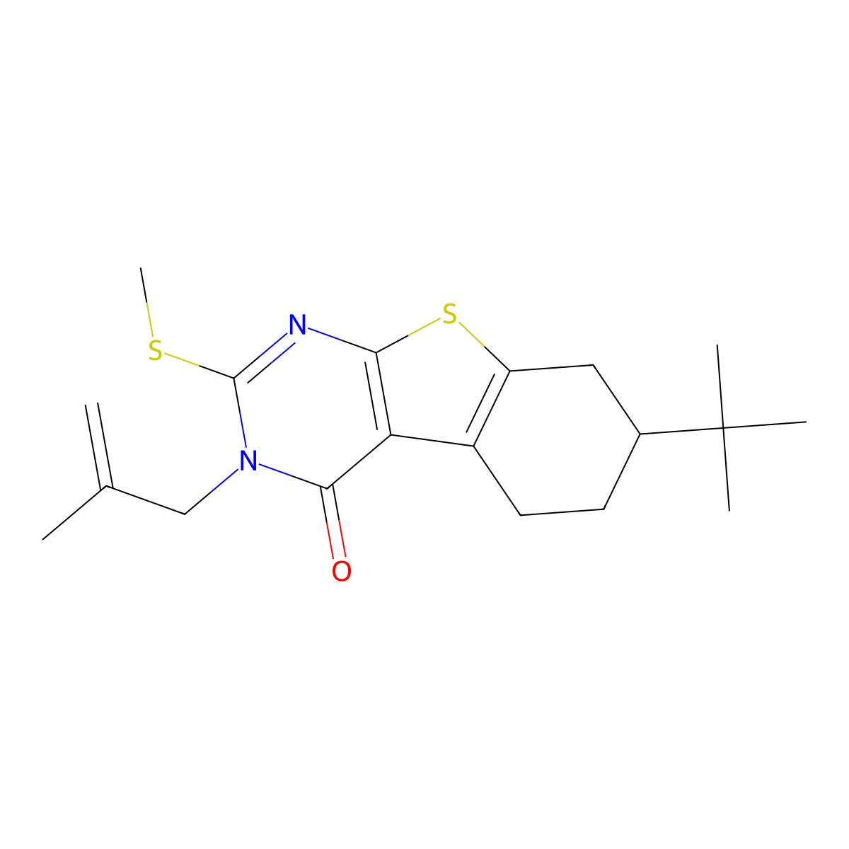 7-Tert-butyl-3-(2-methylprop-2-enyl)-2-methylsulfanyl-5,6,7,8-tetrahydro-[1]benzothiolo[2,3-d]pyrimidin-4-one molecular structure, CAS 351160-59-3