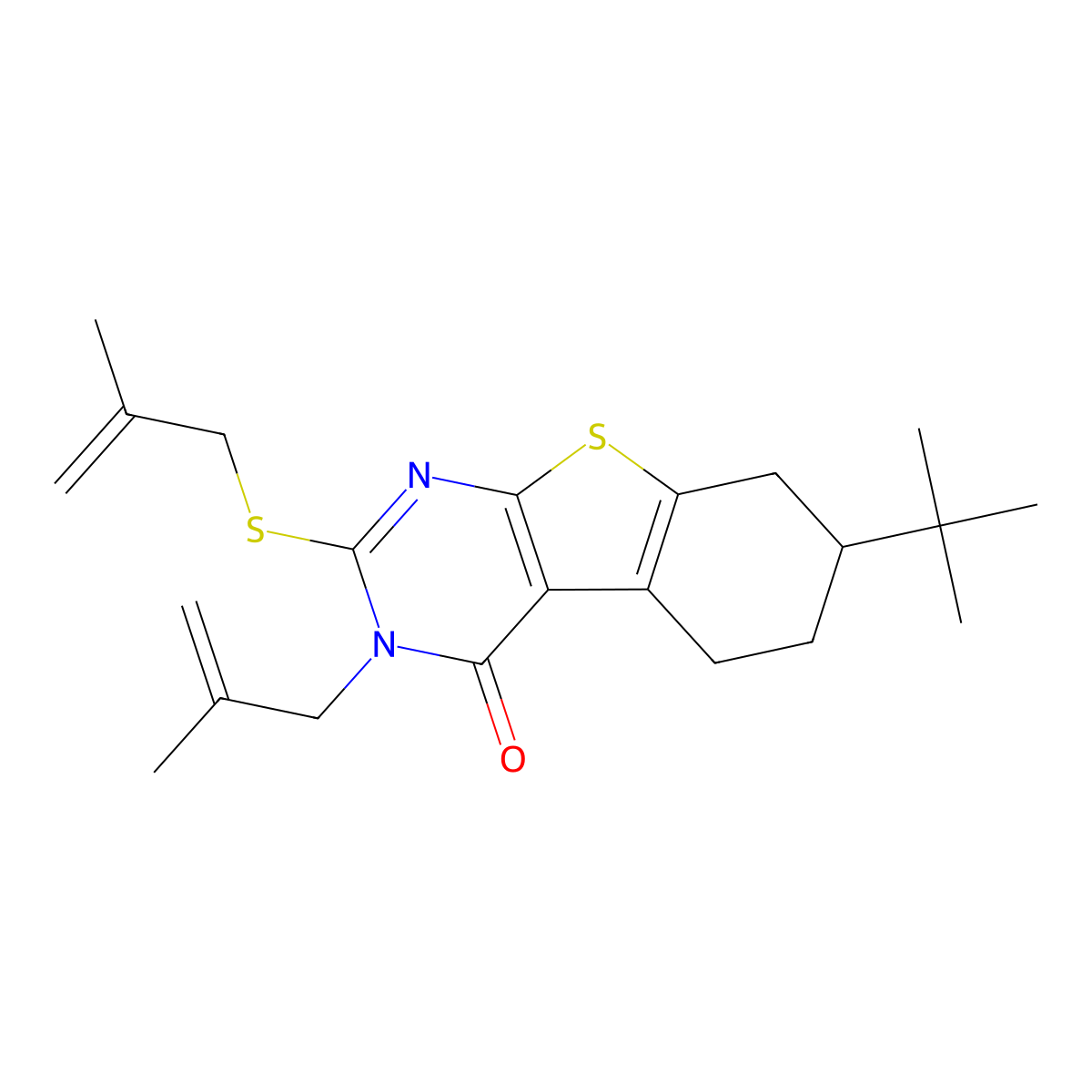 7-Tert-butyl-3-(2-methylprop-2-enyl)-2-(2-methylprop-2-enylsulfanyl)-5,6,7,8-tetrahydro-[1]benzothiolo[2,3-d]pyrimidin-4-one molecular structure, CAS 351160-60-6