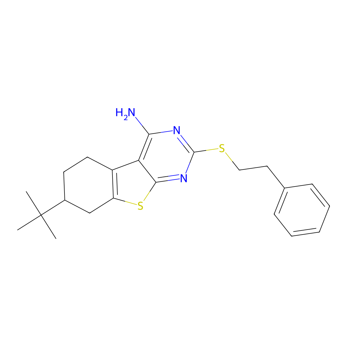 7-Tert-butyl-2-[(2-phenylethyl)sulfanyl]-5,6,7,8-tetrahydro[1]benzothieno[2,3-d]pyrimidin-4-amine molecular structure, CAS 351160-65-1