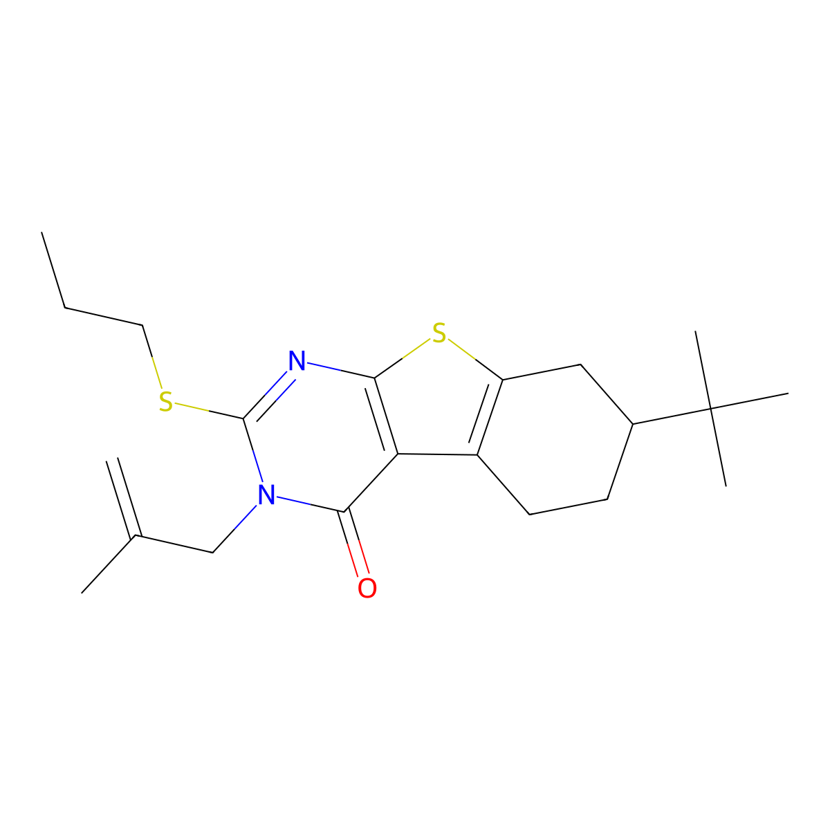 7-Tert-butyl-3-(2-methylprop-2-enyl)-2-propylsulfanyl-5,6,7,8-tetrahydro-[1]benzothiolo[2,3-d]pyrimidin-4-one molecular structure, CAS 351160-67-3