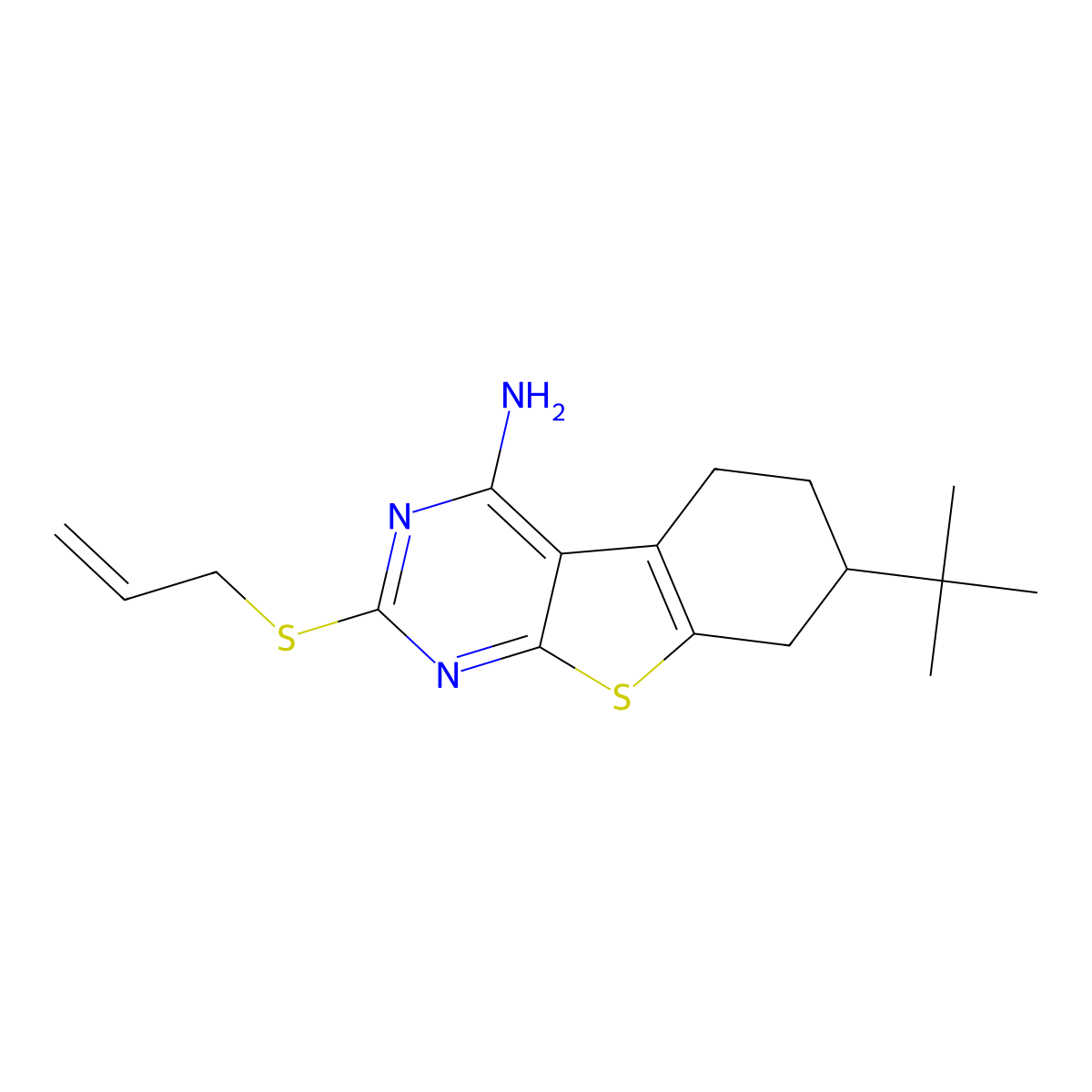 7-Tert-butyl-2-prop-2-enylsulfanyl-5,6,7,8-tetrahydro-[1]benzothiolo[2,3-d]pyrimidin-4-amine molecular structure, CAS 351160-71-9