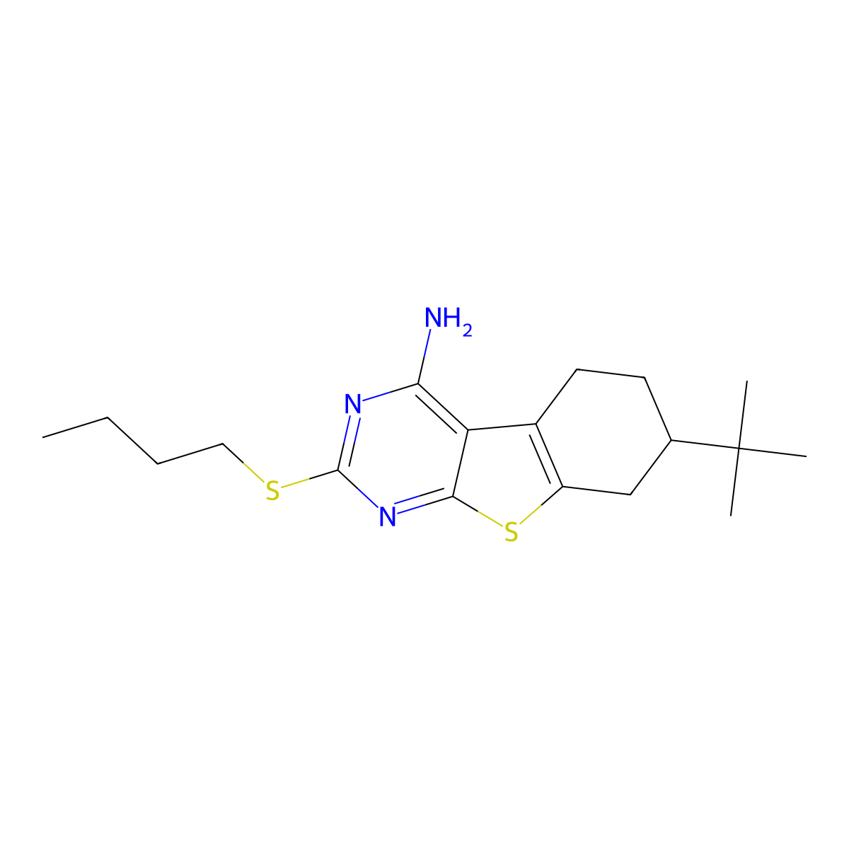 7-Tert-butyl-2-(butylsulfanyl)-5,6,7,8-tetrahydro[1]benzothieno[2,3-d]pyrimidin-4-amine molecular structure, CAS 351160-76-4