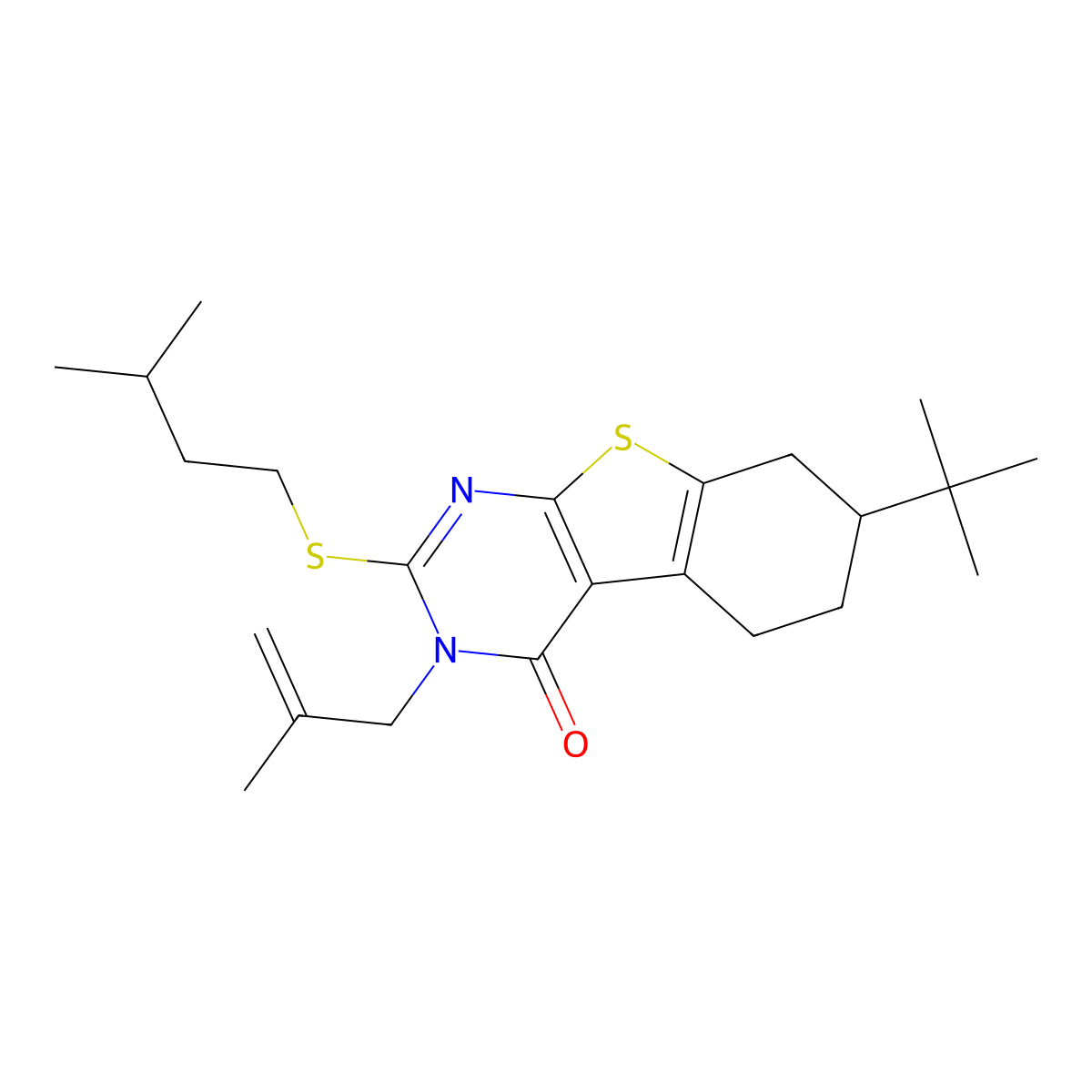 7-Tert-butyl-2-(3-methylbutylsulfanyl)-3-(2-methylprop-2-enyl)-5,6,7,8-tetrahydro-[1]benzothiolo[2,3-d]pyrimidin-4-one molecular structure, CAS 351160-88-8
