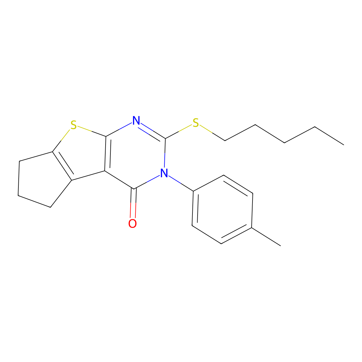 3-(4-methylphenyl)-2-(pentylsulfanyl)-3,5,6,7-tetrahydro-4H-cyclopenta[4,5]thieno[2,3-d]pyrimidin-4-one molecular structure, CAS 351160-89-9